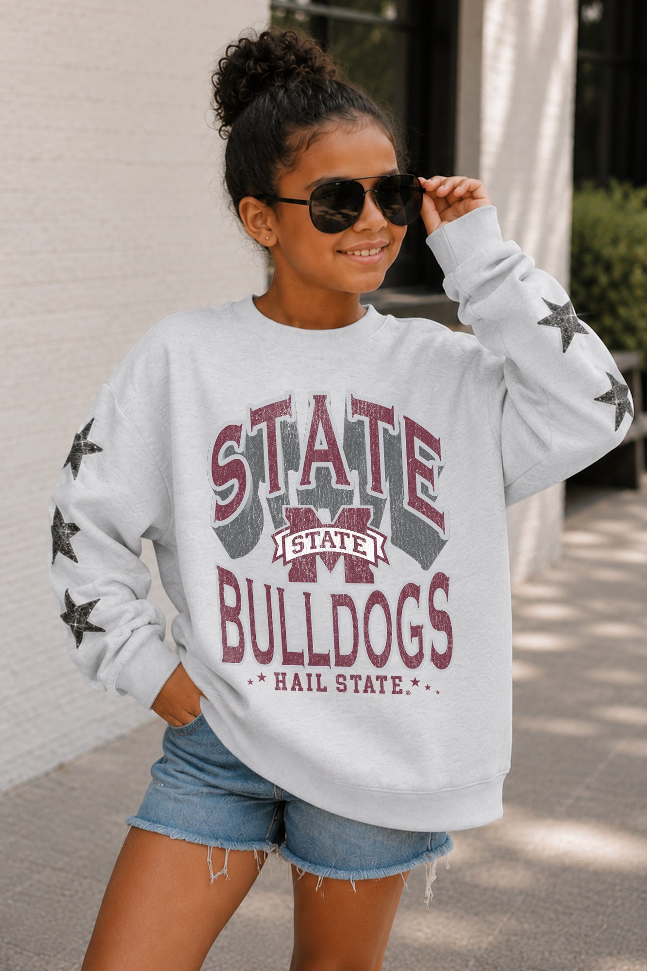 MISSISSIPPI STATE BULLDOGS KIDS STAR SLEEVE CREWNECK PULLOVER