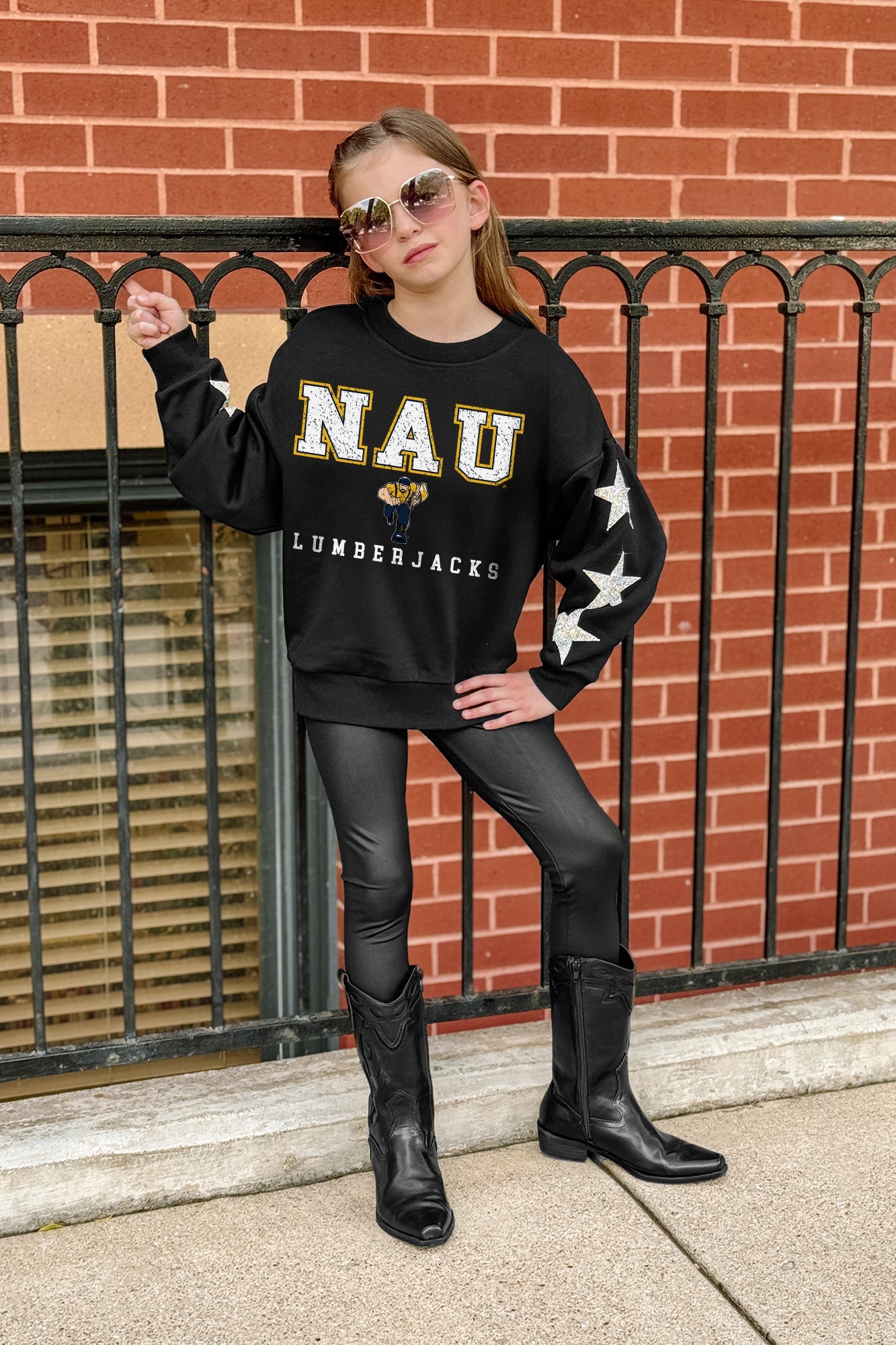 NORTHERN ARIZONA LUMBERJACKS VELOCITY KIDS STAR SLEEVE CREWNECK PULLOVER