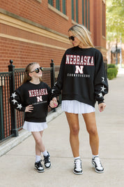 NEBRASKA CORNHUSKERS VELOCITY KIDS STAR SLEEVE CREWNECK PULLOVER