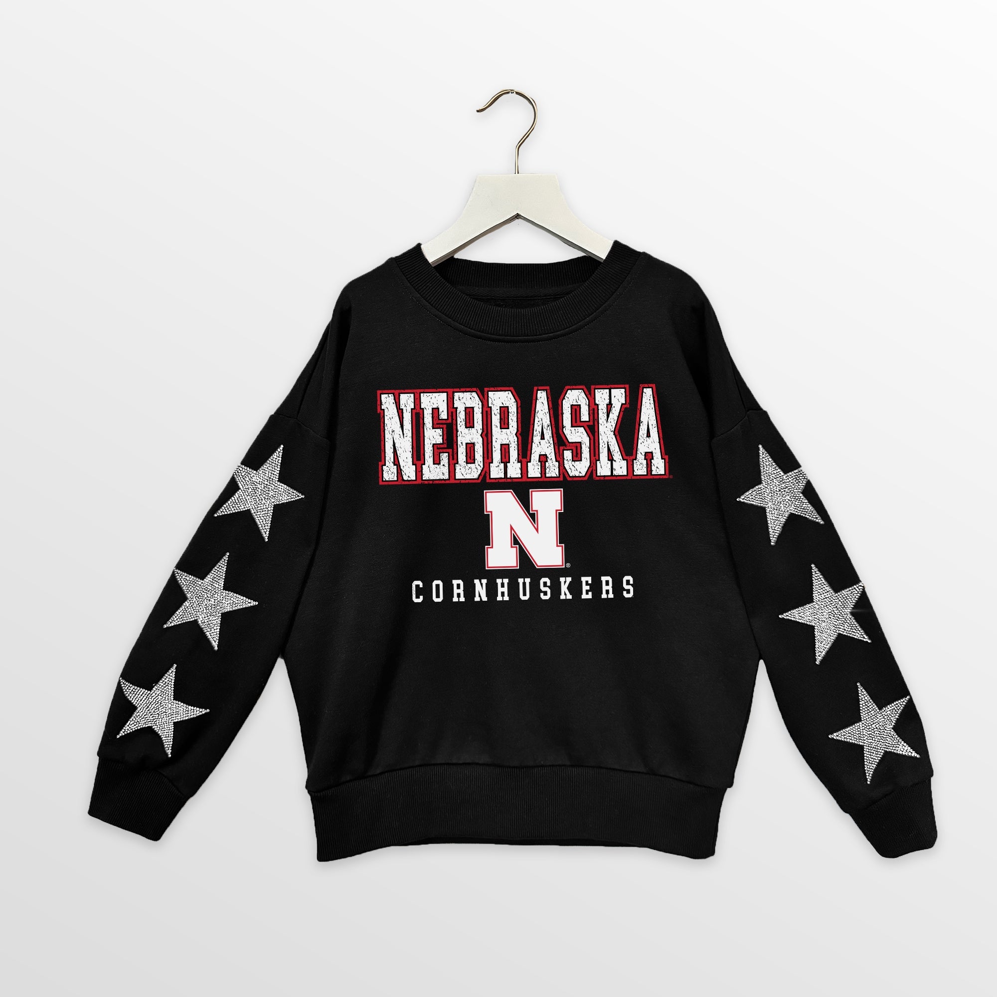 NEBRASKA CORNHUSKERS VELOCITY KIDS STAR SLEEVE CREWNECK PULLOVER