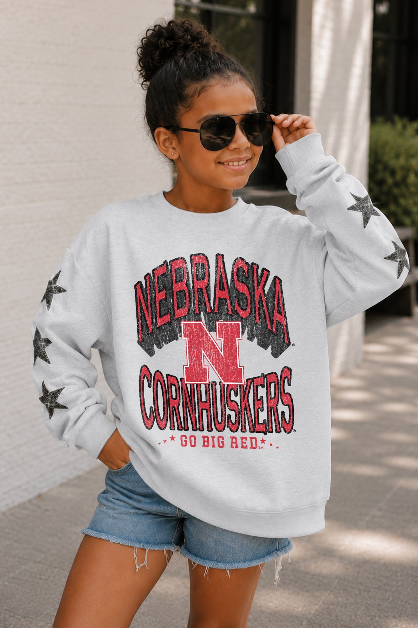NEBRASKA CORNHUSKERS KIDS STAR SLEEVE CREWNECK PULLOVER