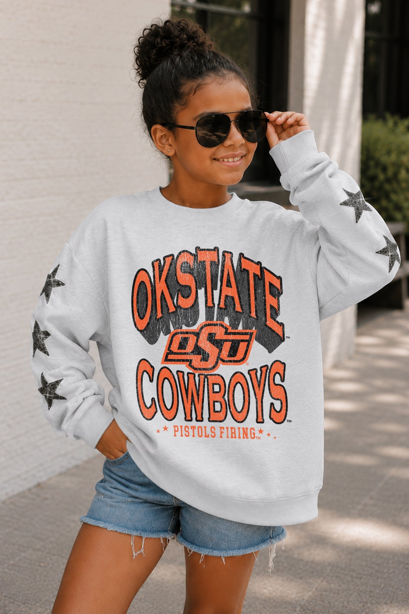 OKLAHOMA STATE COWBOYS KIDS STAR SLEEVE CREWNECK PULLOVER