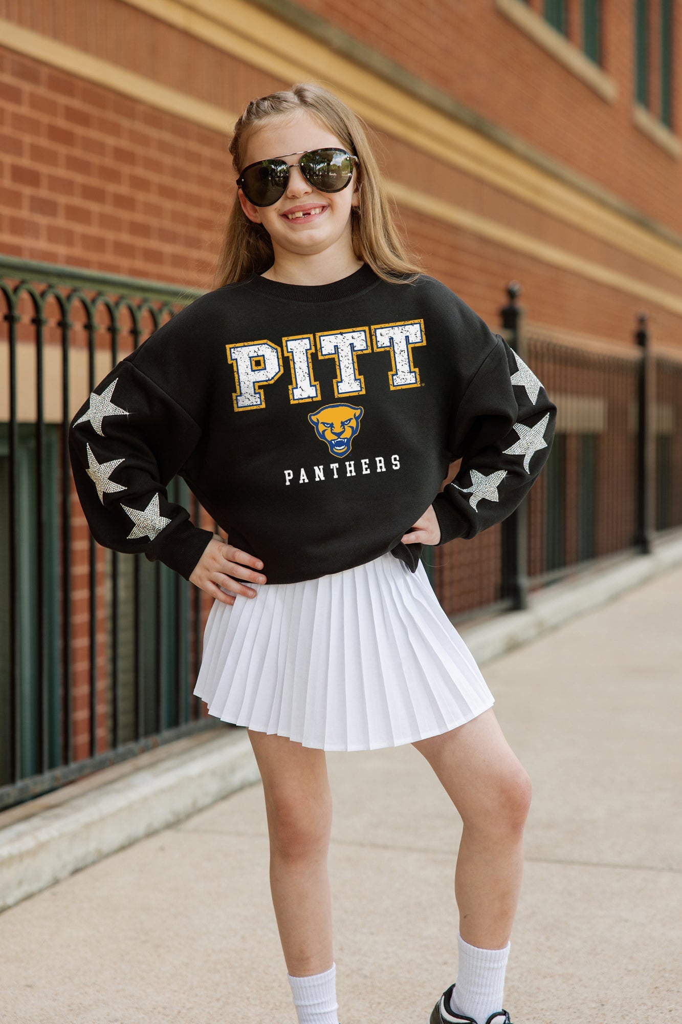PITTSBURGH PANTHERS VELOCITY KIDS STAR SLEEVE CREWNECK PULLOVER