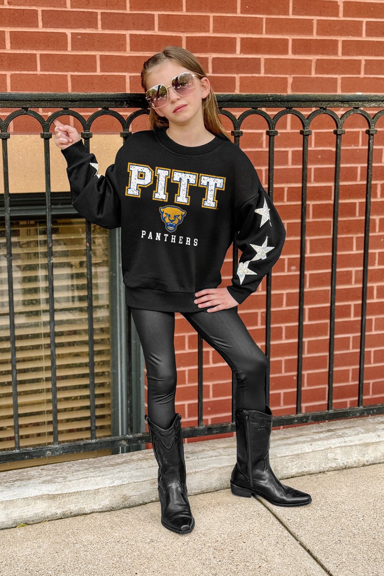 PITTSBURGH PANTHERS VELOCITY KIDS STAR SLEEVE CREWNECK PULLOVER