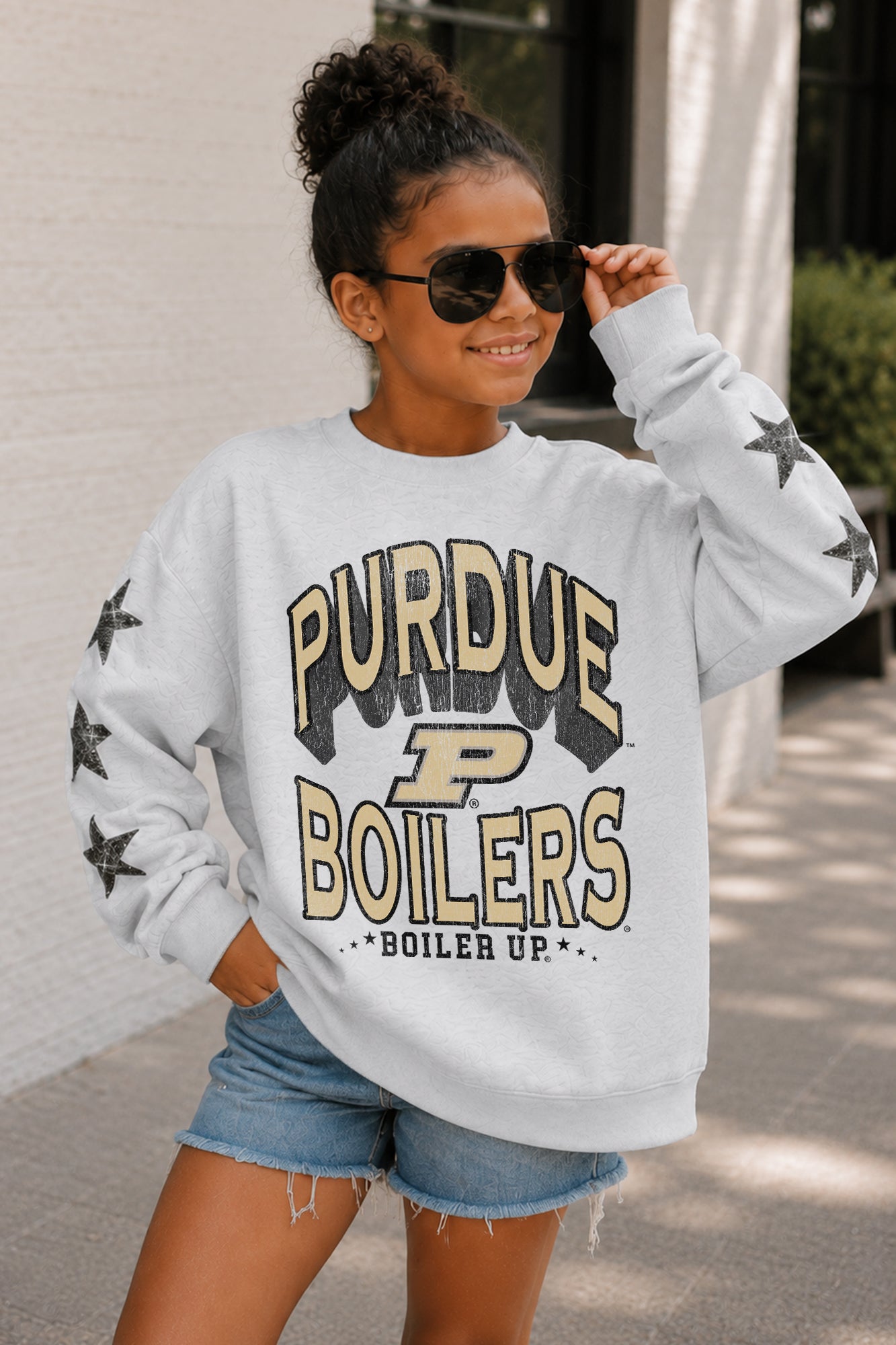 PURDUE BOILERMAKERS KIDS STAR SLEEVE CREWNECK PULLOVER