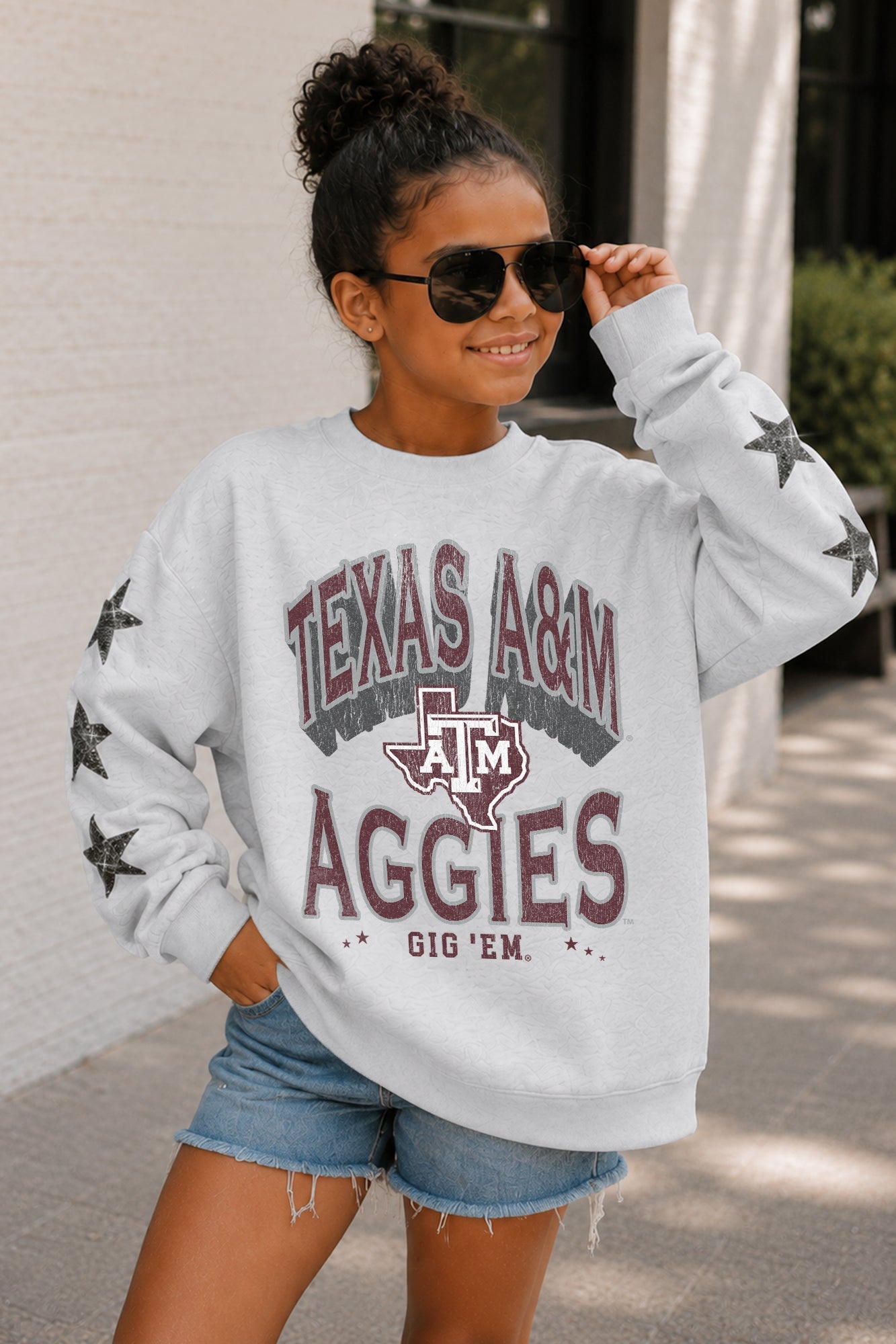 TEXAS A&M AGGIES KIDS STAR SLEEVE CREWNECK PULLOVER