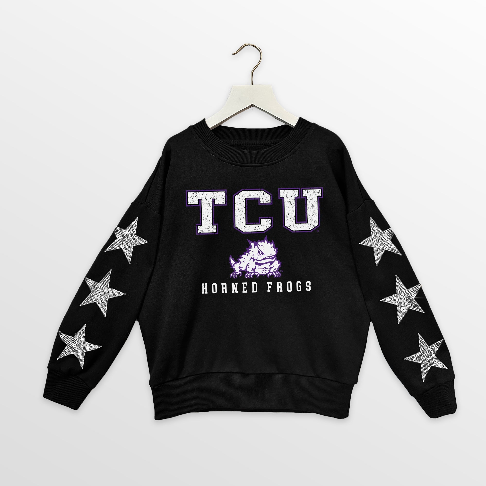TCU HORNED FROGS VELOCITY KIDS STAR SLEEVE CREWNECK PULLOVER