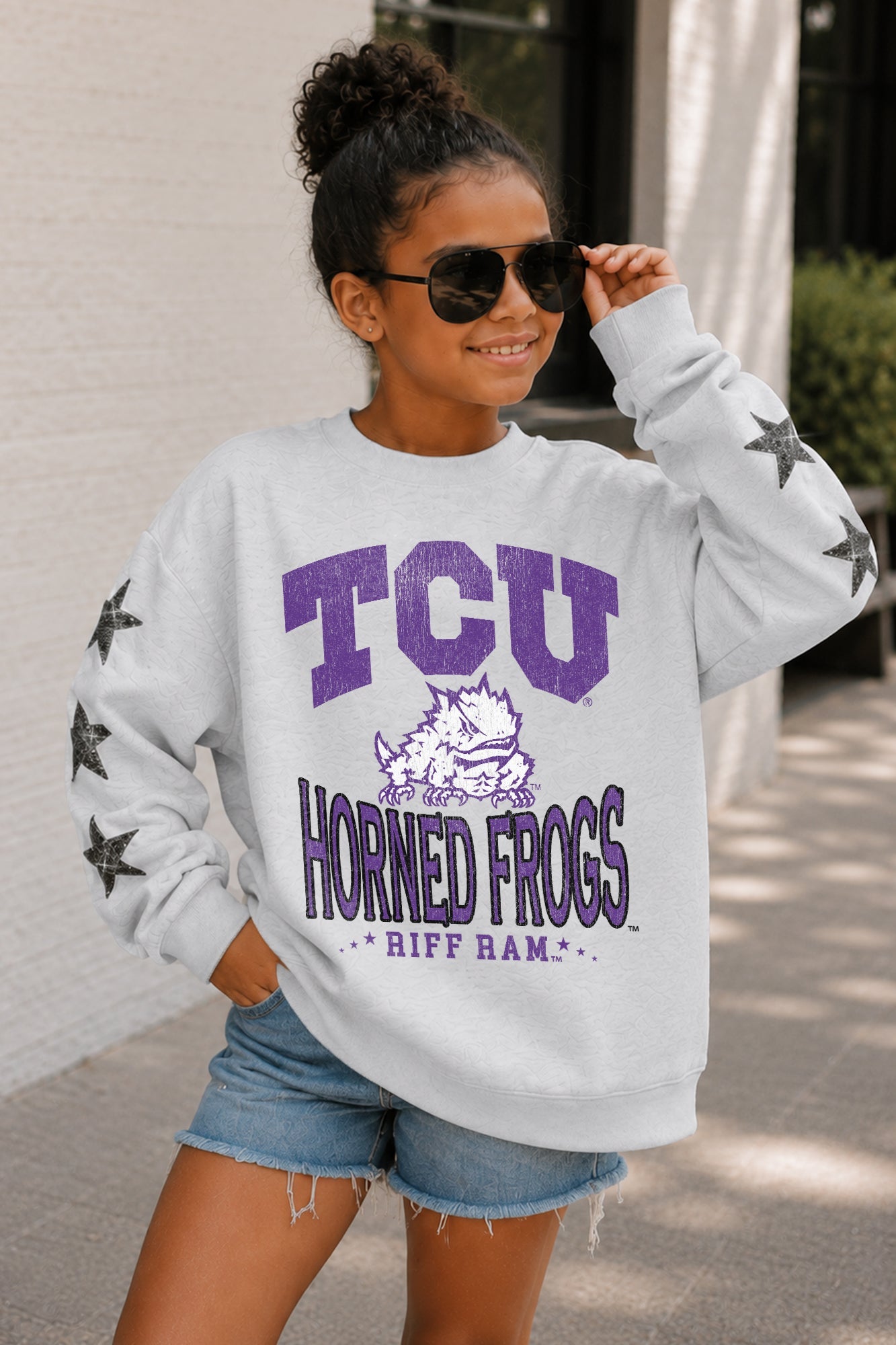 TCU HORNED FROGS KIDS STAR SLEEVE CREWNECK PULLOVER