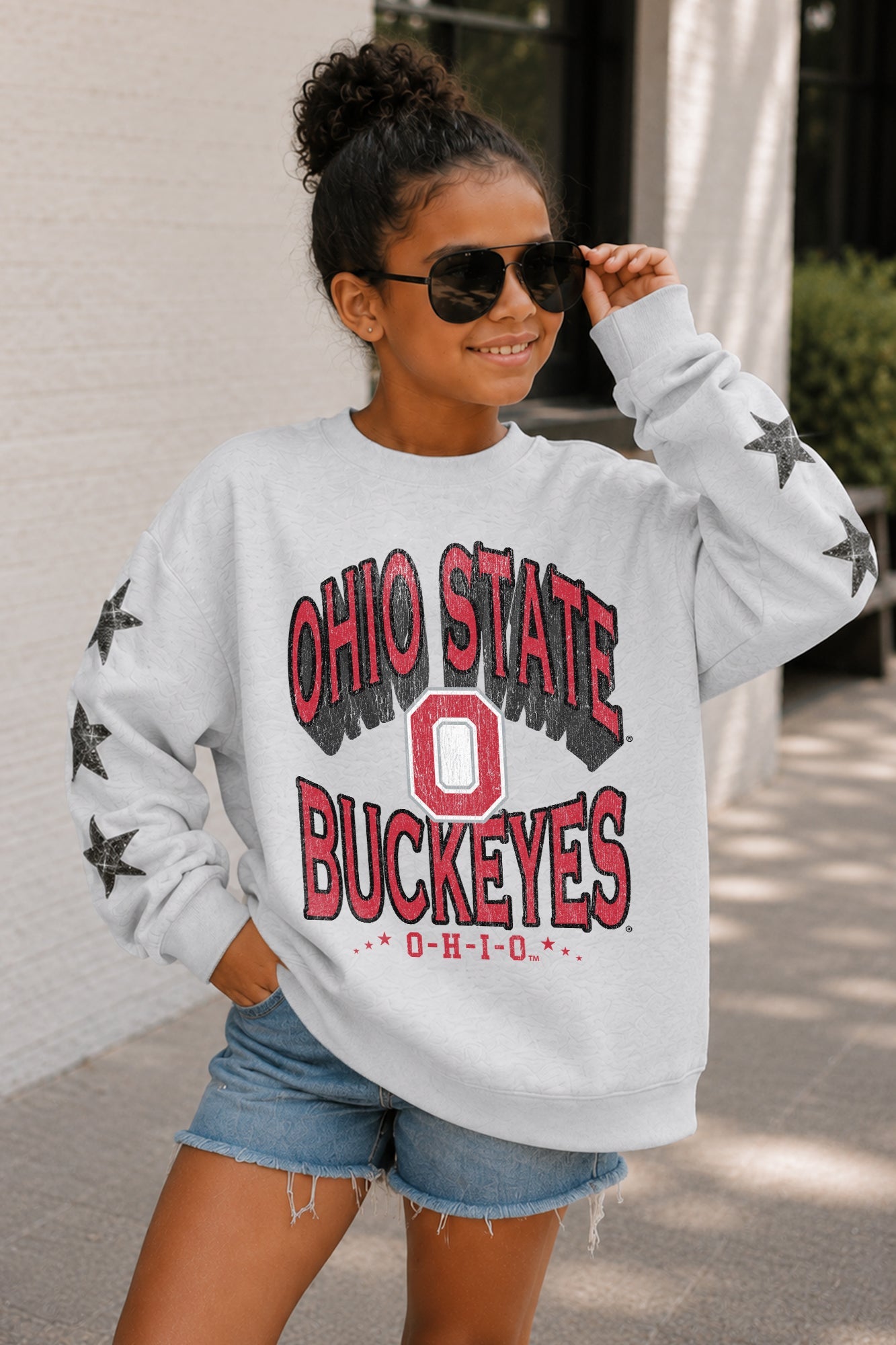 OHIO STATE BUCKEYES KIDS STAR SLEEVE CREWNECK PULLOVER