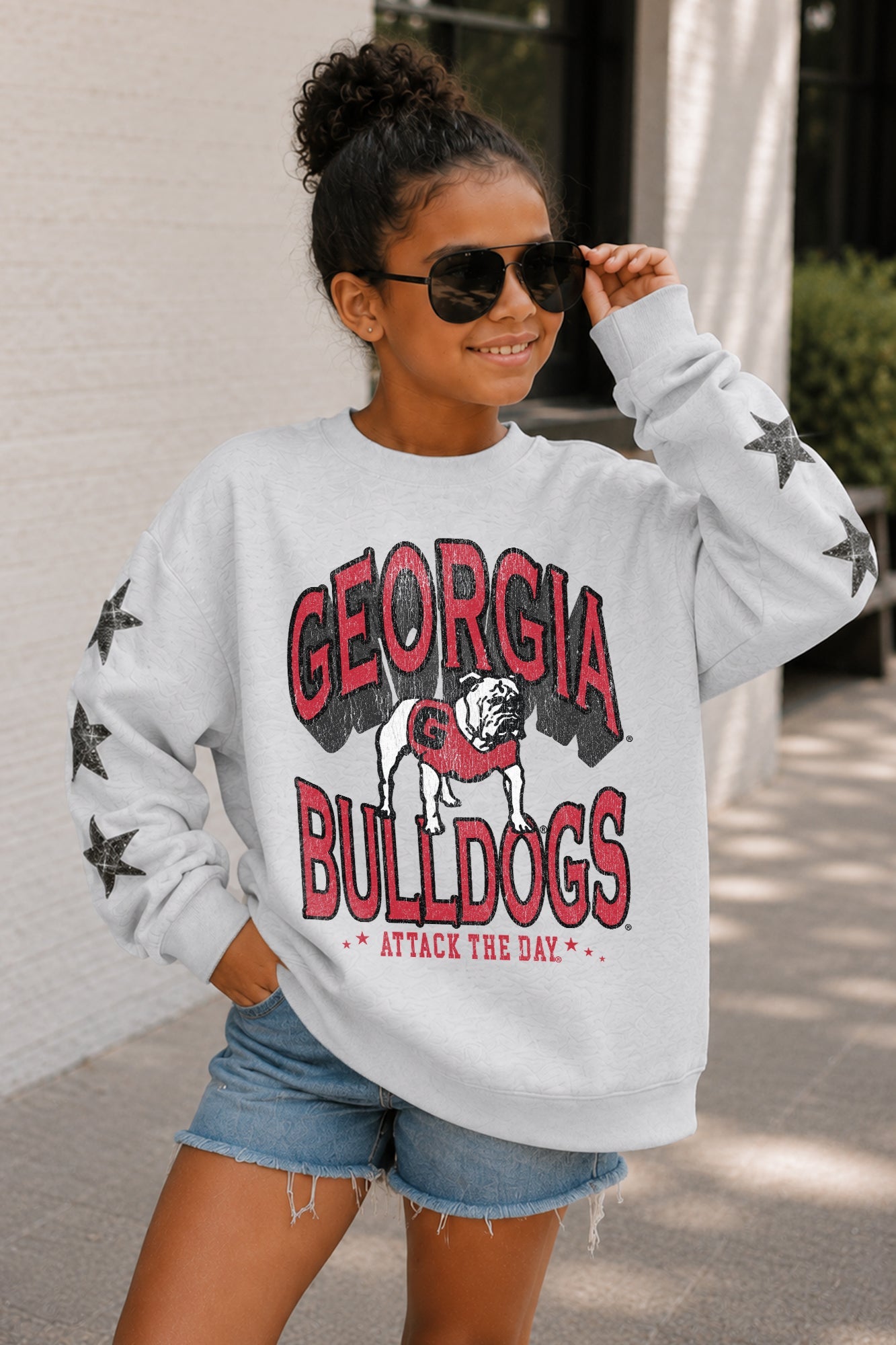 GEORGIA BULLDOGS KIDS STAR SLEEVE CREWNECK PULLOVER