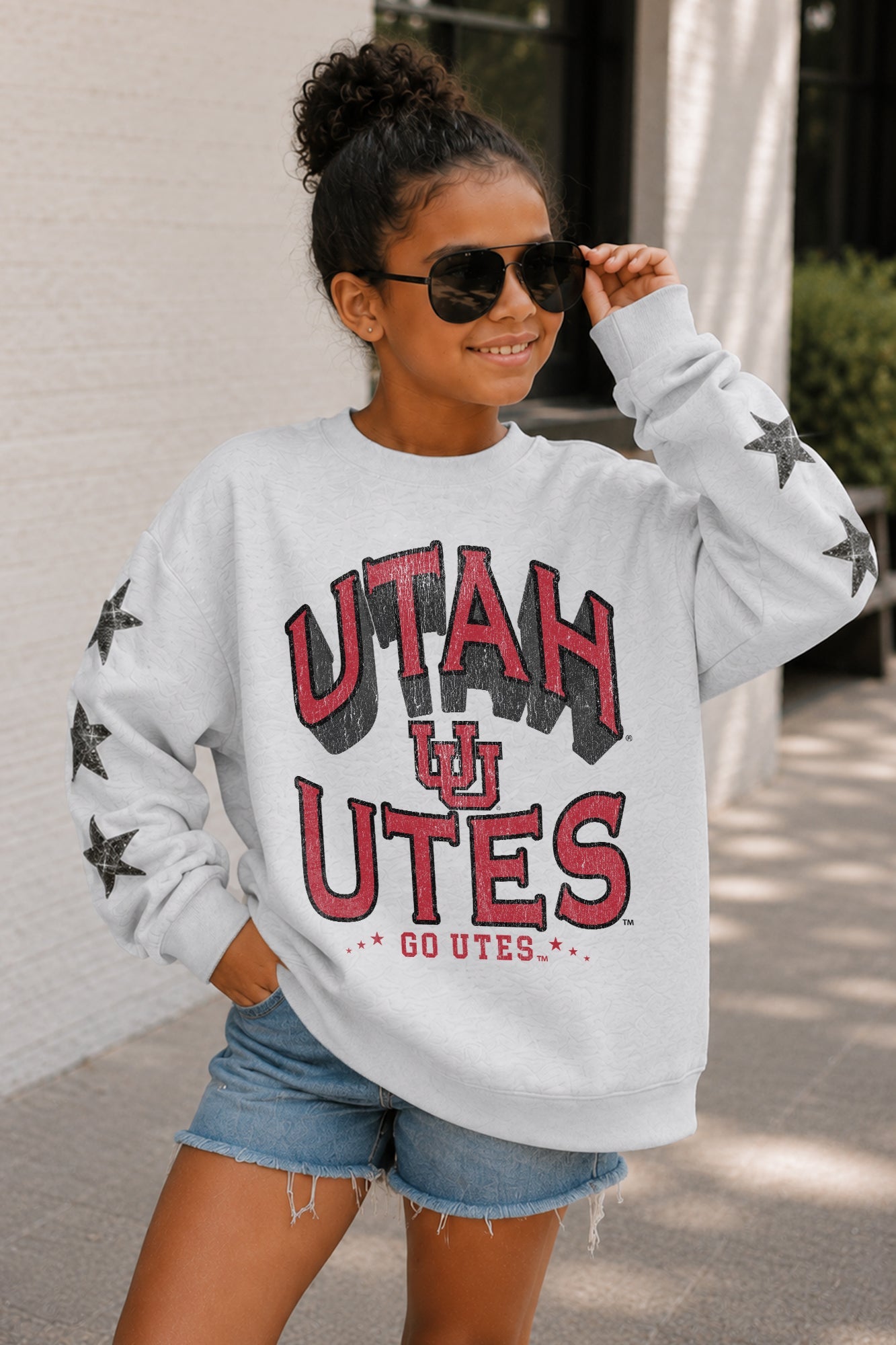 UTAH UTES KIDS STAR SLEEVE CREWNECK PULLOVER