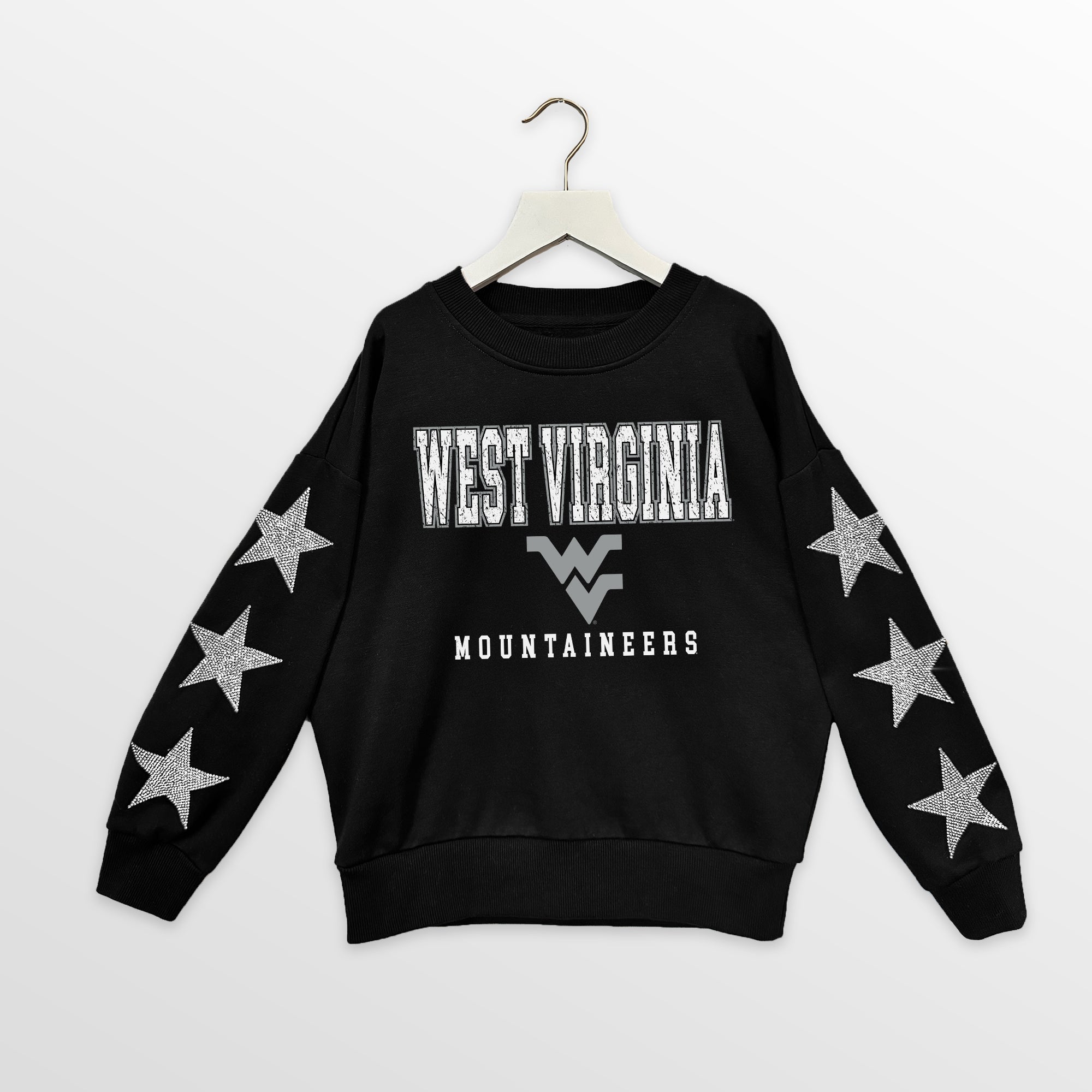 WEST VIRGINIA MOUNTAINEERS VELOCITY KIDS STAR SLEEVE CREWNECK PULLOVER