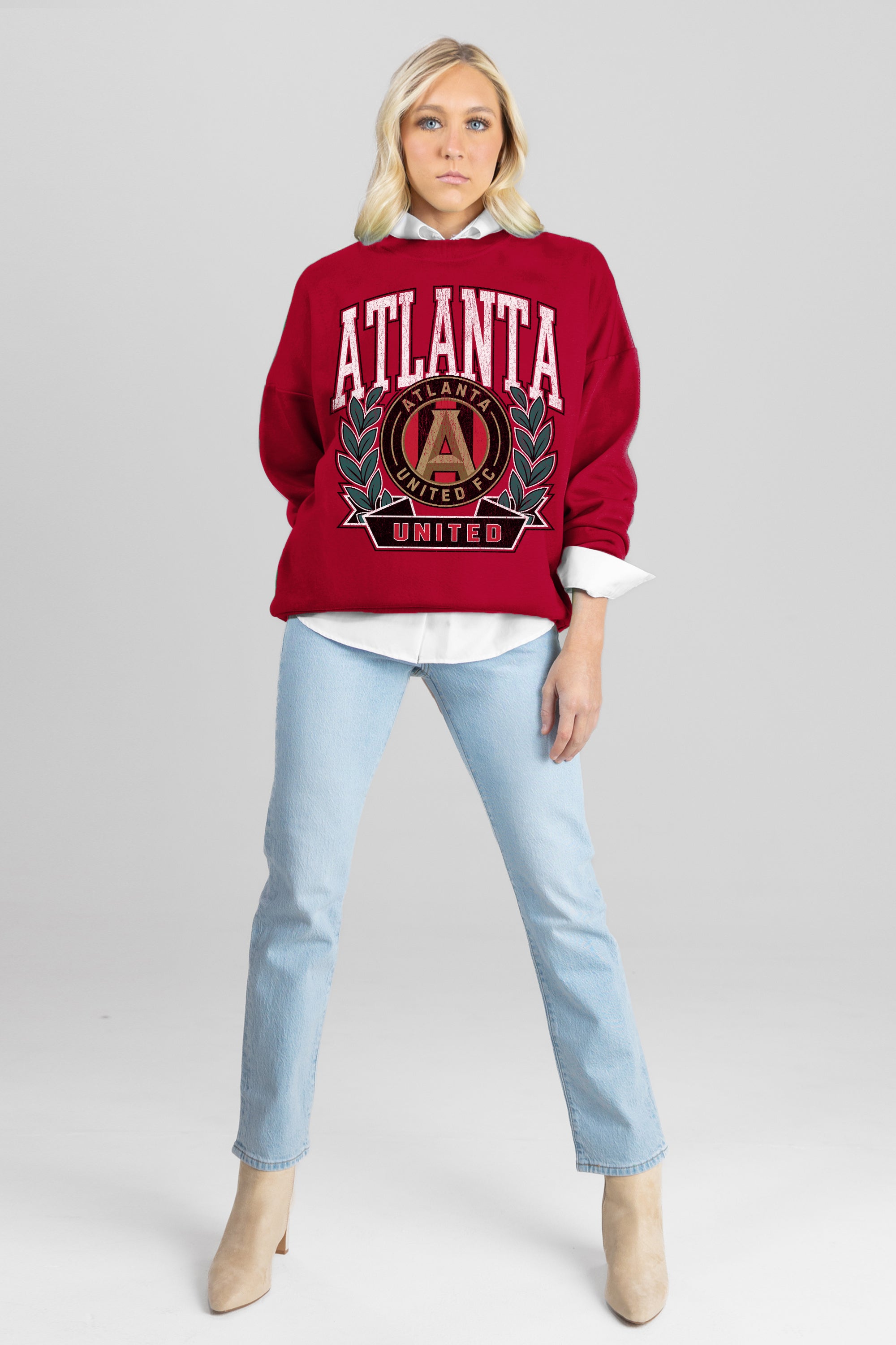 ATLANTA UNITED FC CLASSIC ARCHIVES PREMIUM FLEECE DROP SHOULDER CREWNECK PULLOVER