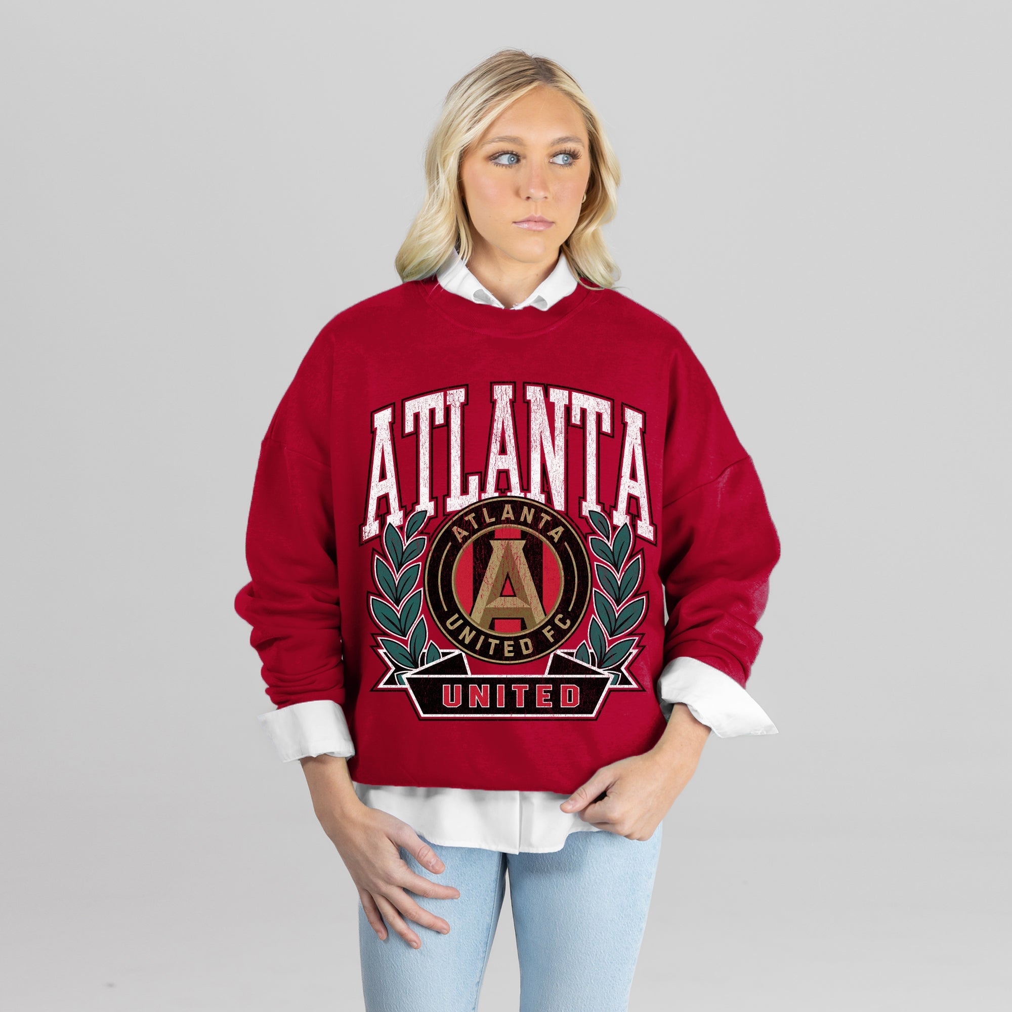 ATLANTA UNITED FC CLASSIC ARCHIVES PREMIUM FLEECE DROP SHOULDER CREWNECK PULLOVER