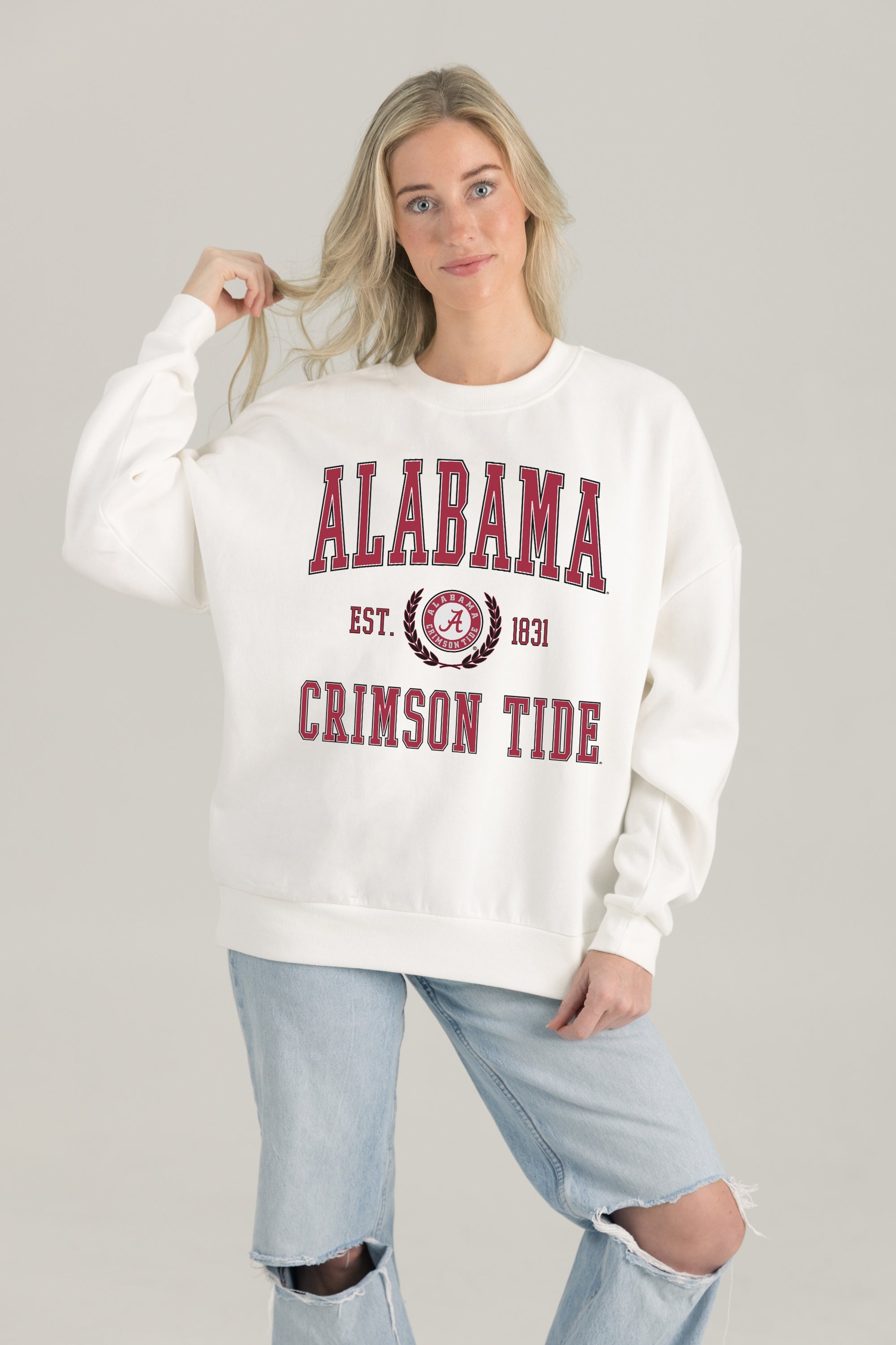 ALABAMA CRIMSON TIDE TIMELESS TRIUMPH PREMIUM FLEECE DROP SHOULDER CREWNECK PULLOVER