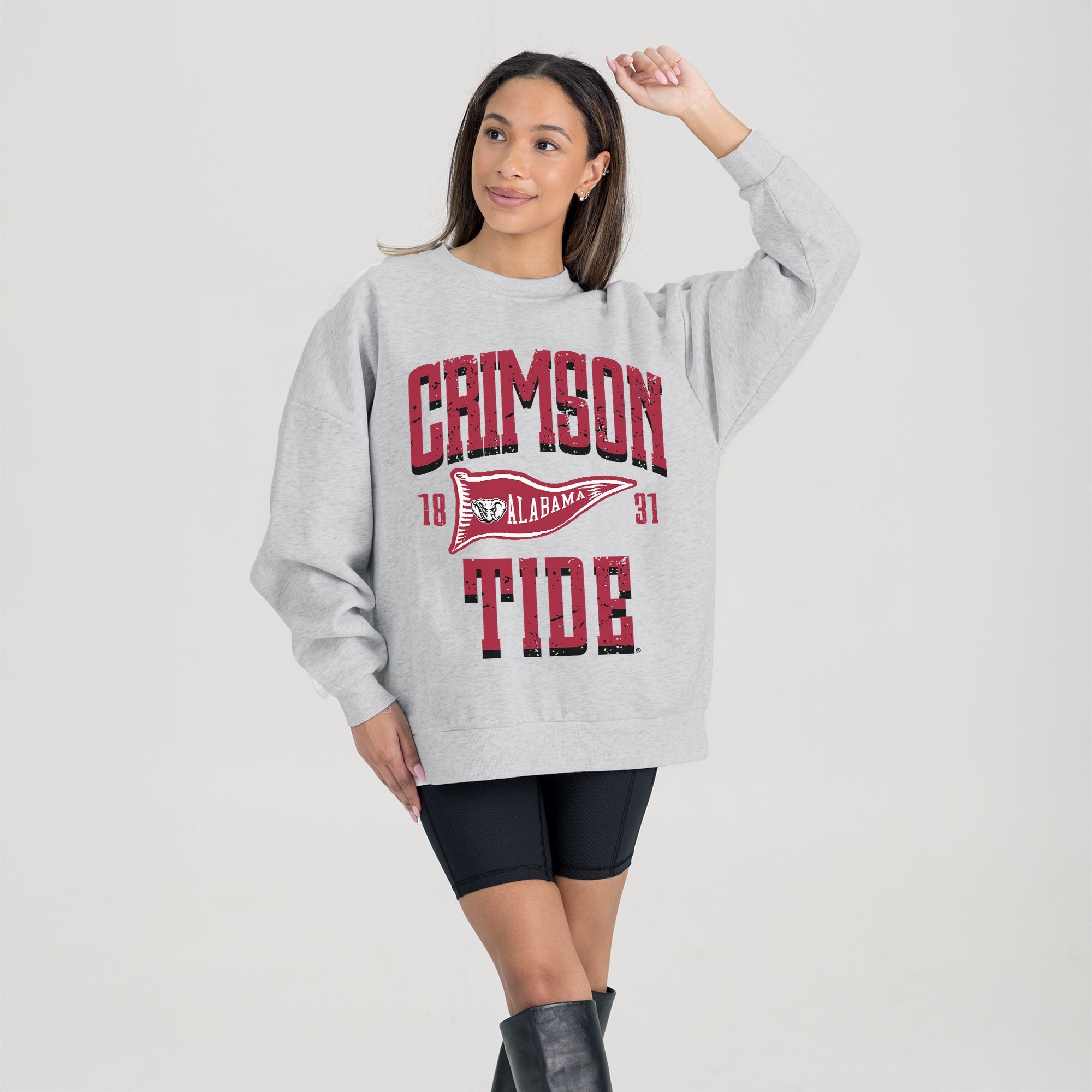 ALABAMA CRIMSON TIDE PENNANT PRIDE PREMIUM FLEECE DROP SHOULDER CREWNECK PULLOVER
