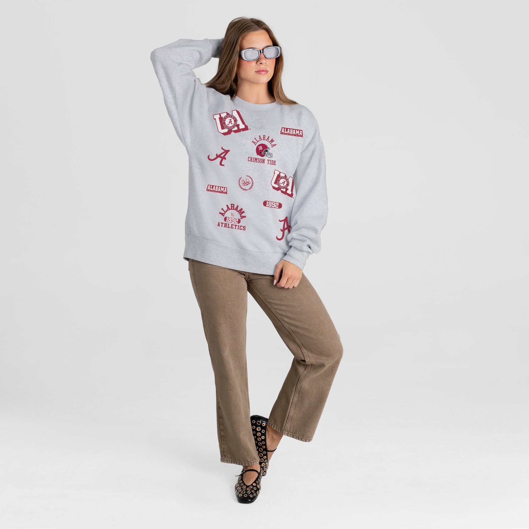 ALABAMA CRIMSON TIDE ALL IN REPEAT PREMIUM FLEECE DROP SHOULDER CREWNECK PULLOVER