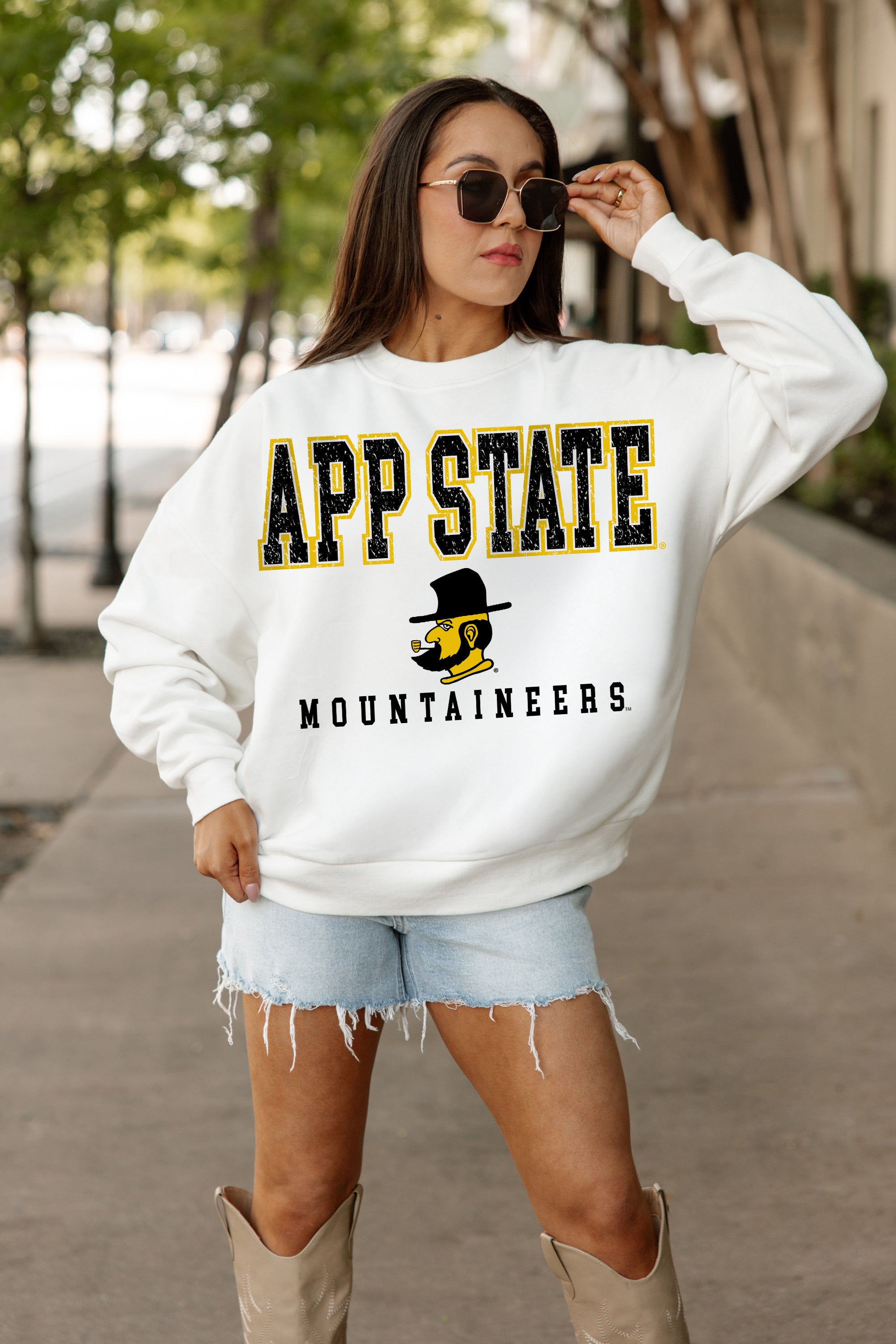 APPALACHIAN STATE MOUNTAINEERS FREESTYLE PREMIUM FLEECE DROP SHOULDER CREWNECK PULLOVER