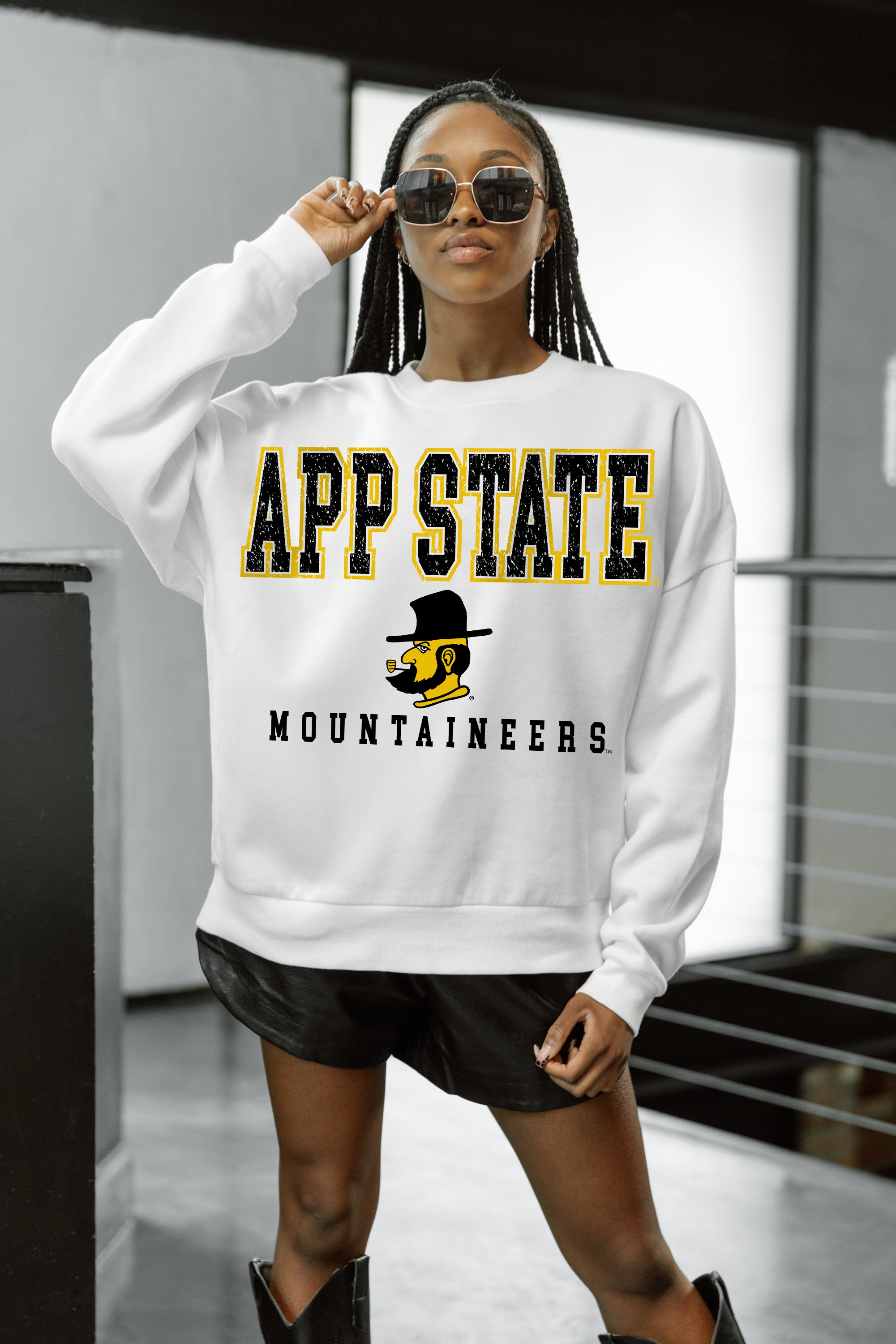 APPALACHIAN STATE MOUNTAINEERS FREESTYLE PREMIUM FLEECE DROP SHOULDER CREWNECK PULLOVER