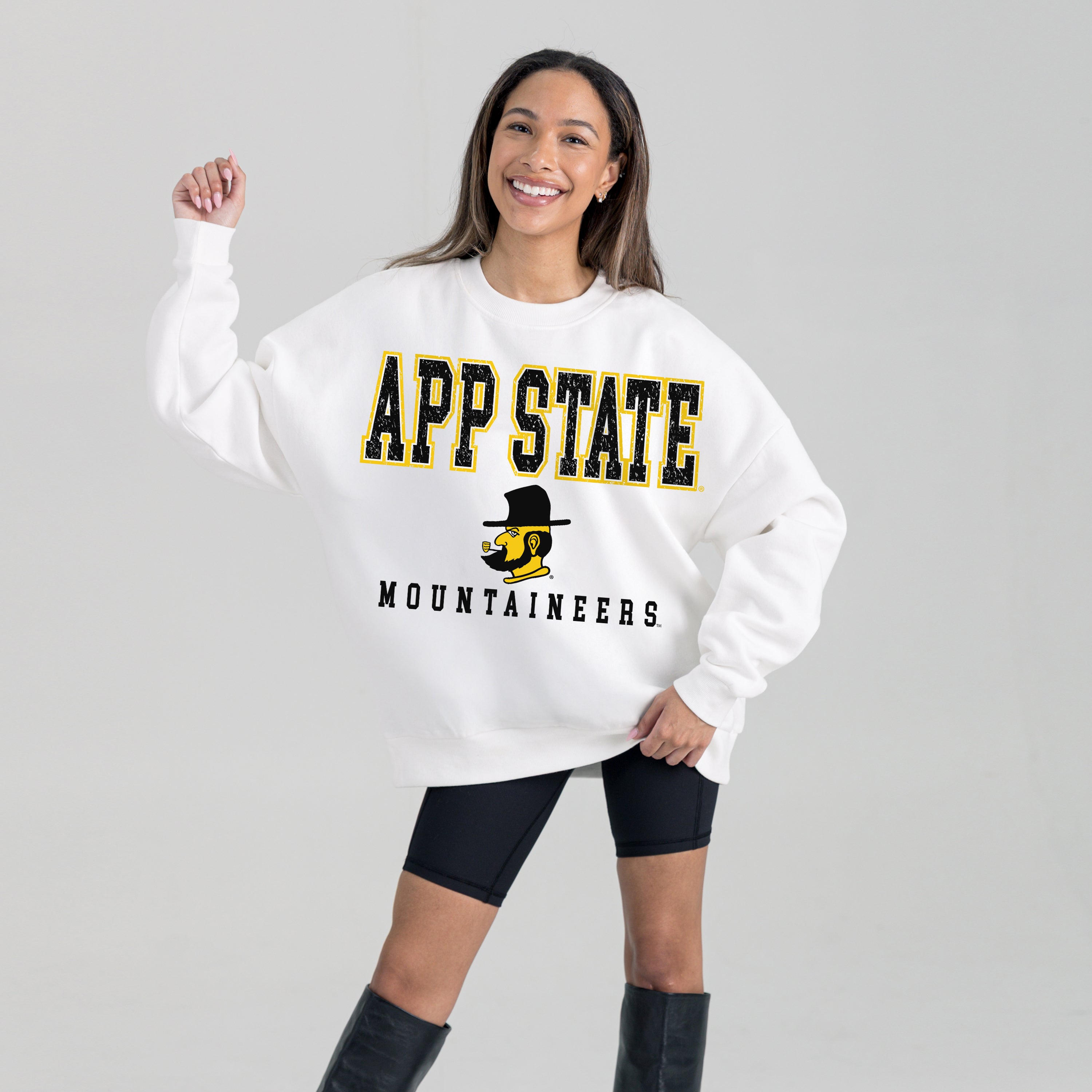 APPALACHIAN STATE MOUNTAINEERS FREESTYLE PREMIUM FLEECE DROP SHOULDER CREWNECK PULLOVER