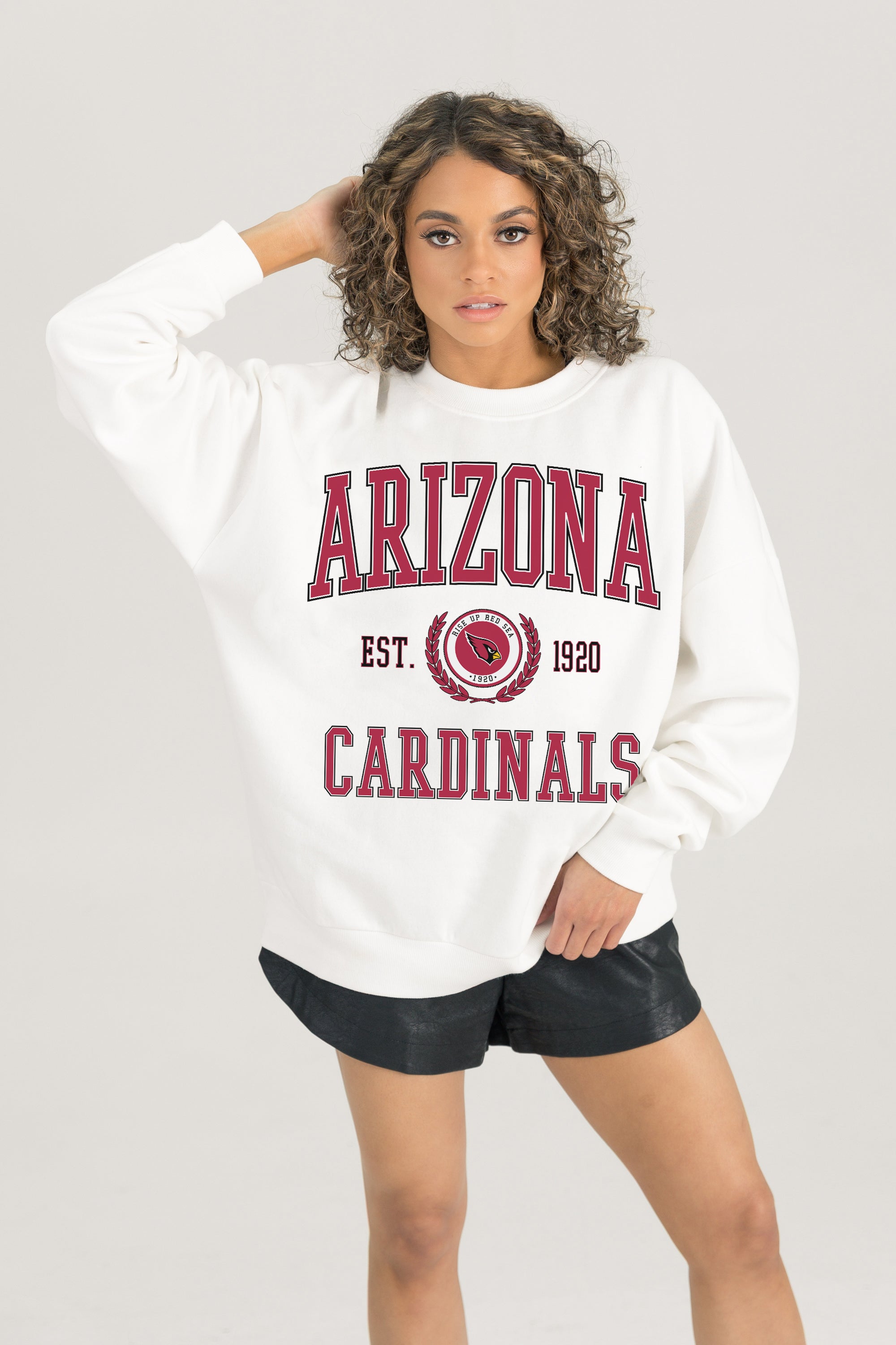 ARIZONA CARDINALS TIMELESS TRIUMPH PREMIUM FLEECE DROP SHOULDER CREWNECK PULLOVER
