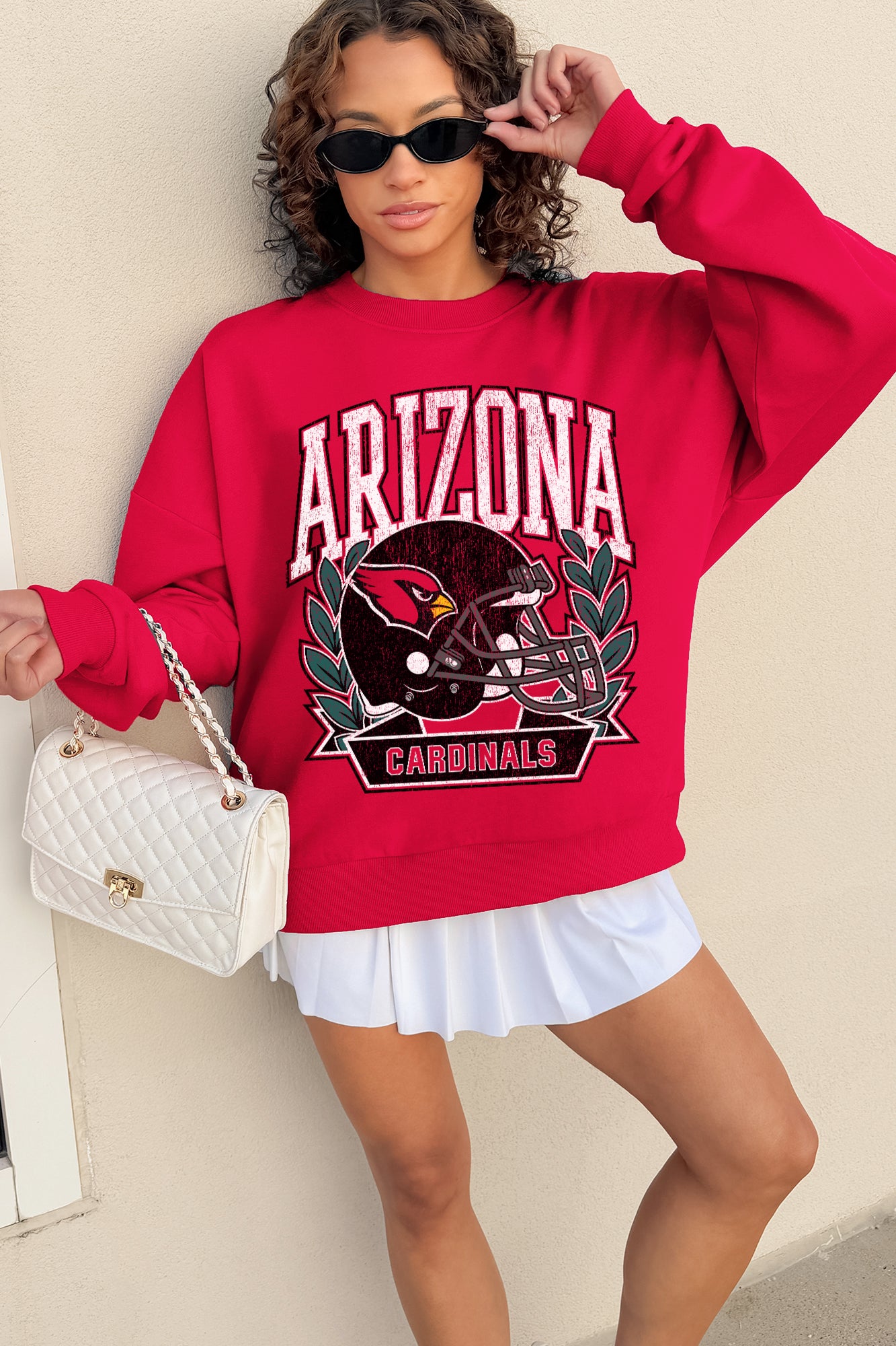 ARIZONA CARDINALS CLASSIC ARCHIVES PREMIUM FLEECE DROP SHOULDER CREWNECK PULLOVER
