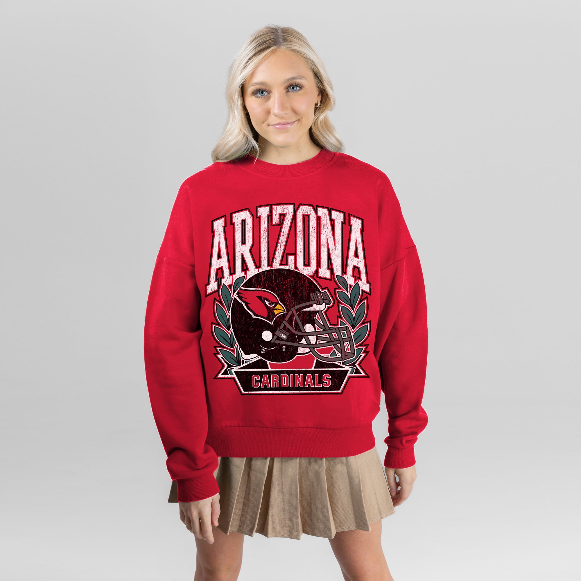 ARIZONA CARDINALS CLASSIC ARCHIVES PREMIUM FLEECE DROP SHOULDER CREWNECK PULLOVER