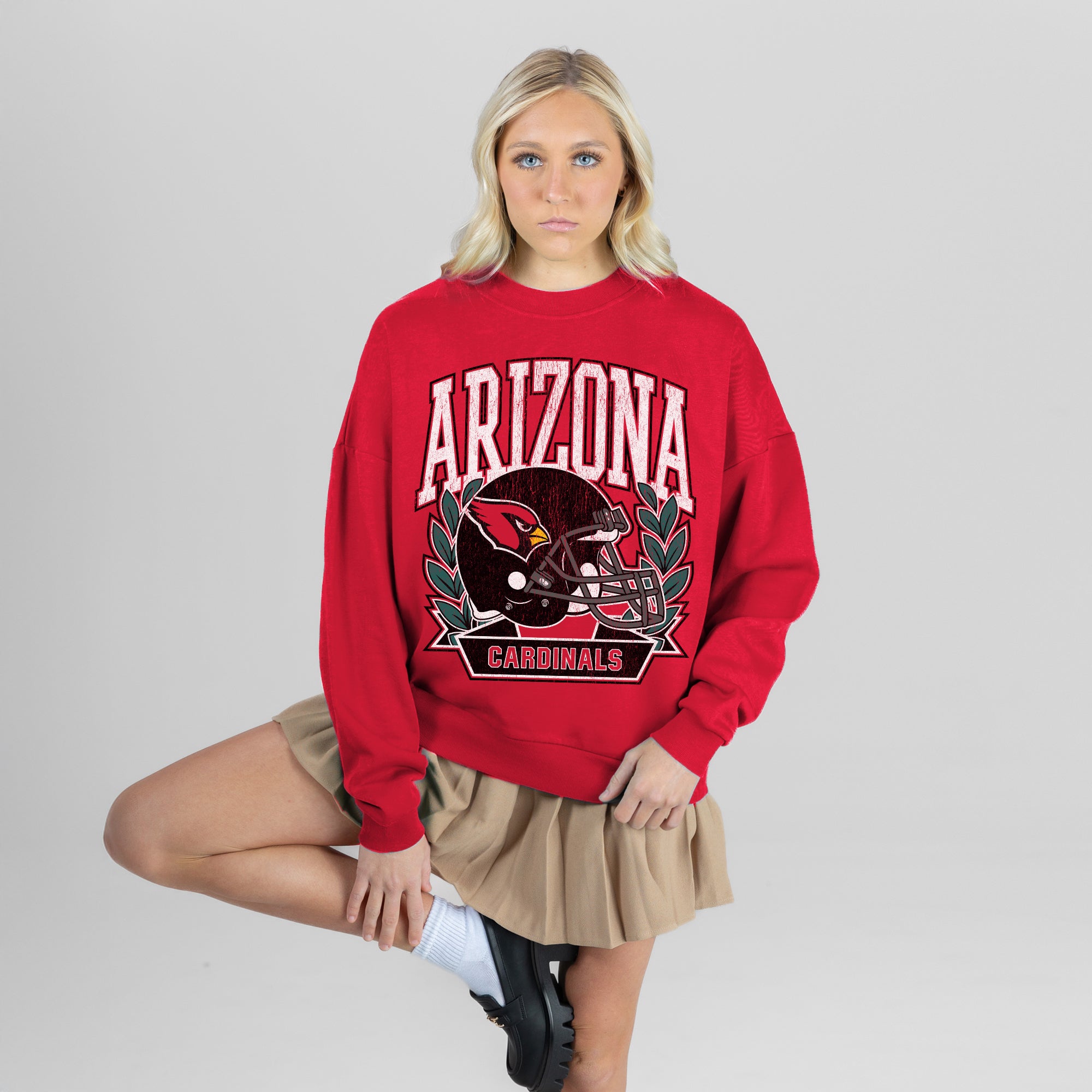 ARIZONA CARDINALS CLASSIC ARCHIVES PREMIUM FLEECE DROP SHOULDER CREWNECK PULLOVER