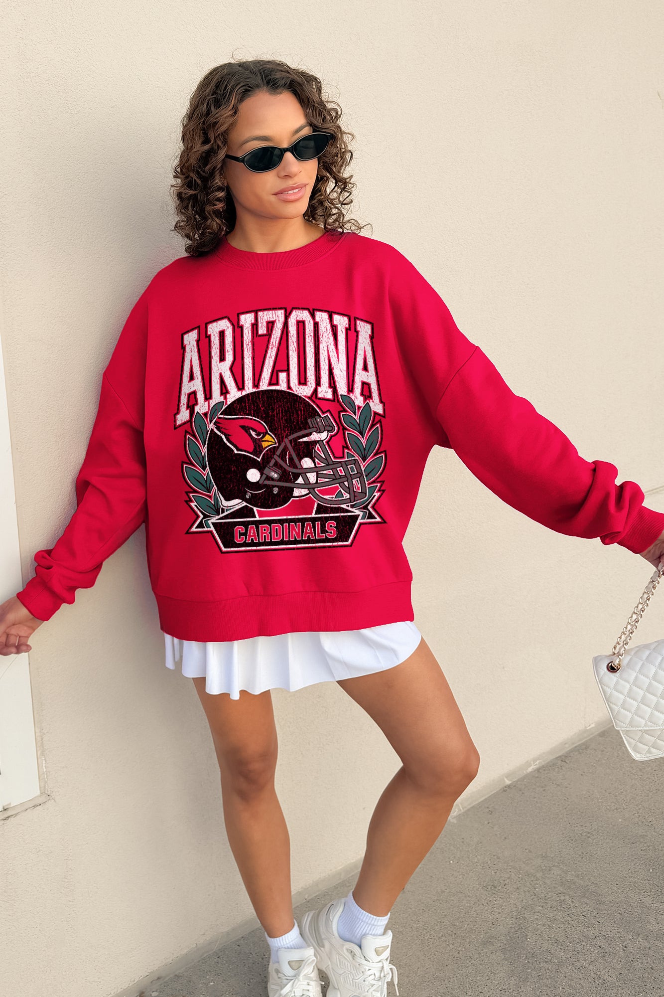 ARIZONA CARDINALS CLASSIC ARCHIVES PREMIUM FLEECE DROP SHOULDER CREWNECK PULLOVER