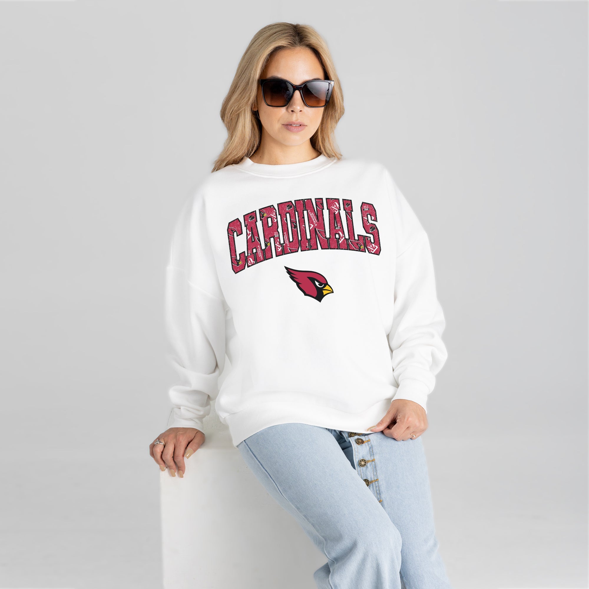 ARIZONA CARDINALS SWEET PLAY PREMIUM FLEECE DROP SHOULDER CREWNECK PULLOVER