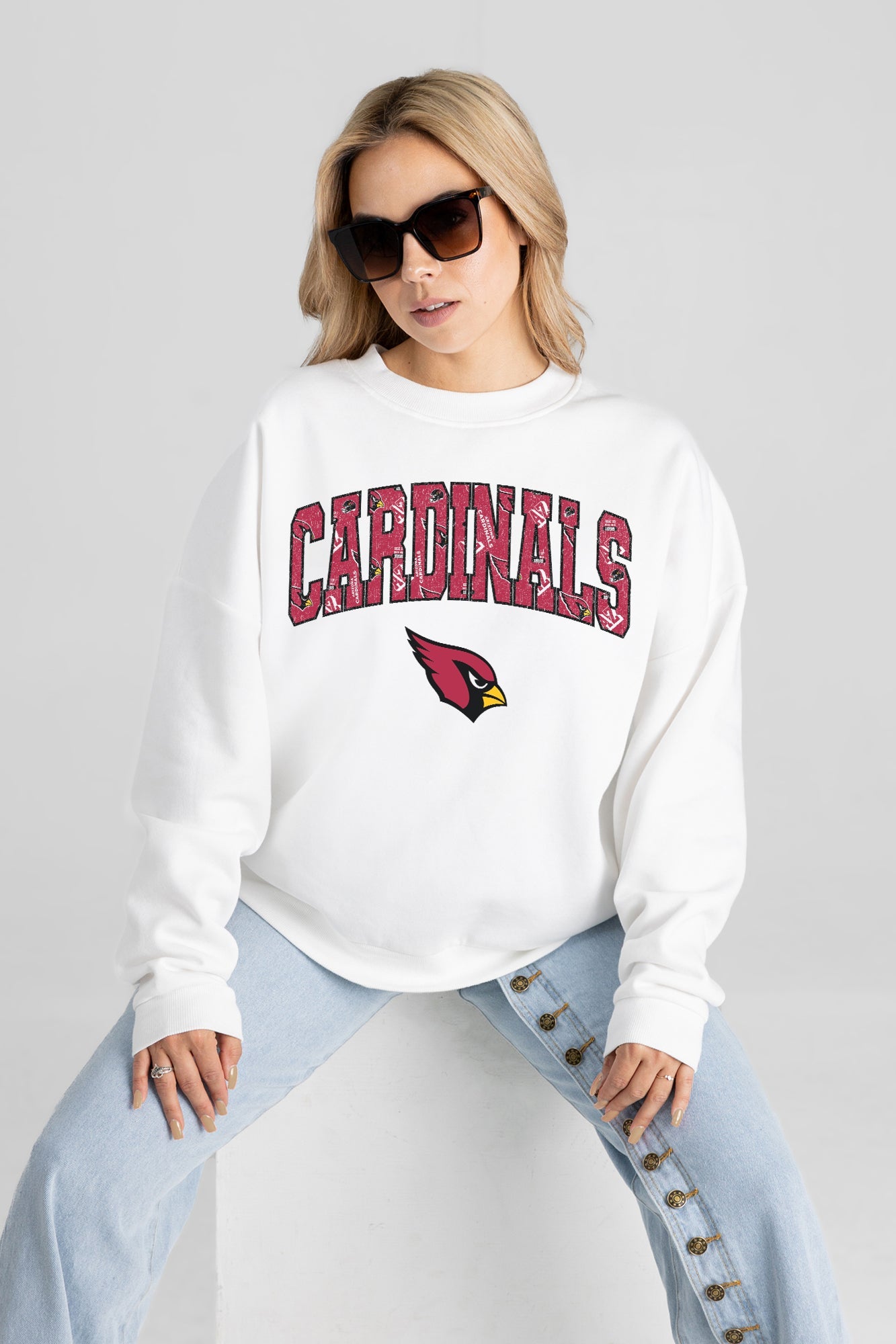 ARIZONA CARDINALS SWEET PLAY PREMIUM FLEECE DROP SHOULDER CREWNECK PULLOVER