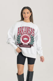 ARKANSAS RAZORBACKS HERITAGE PREMIUM FLEECE DROP SHOULDER CREWNECK PULLOVER