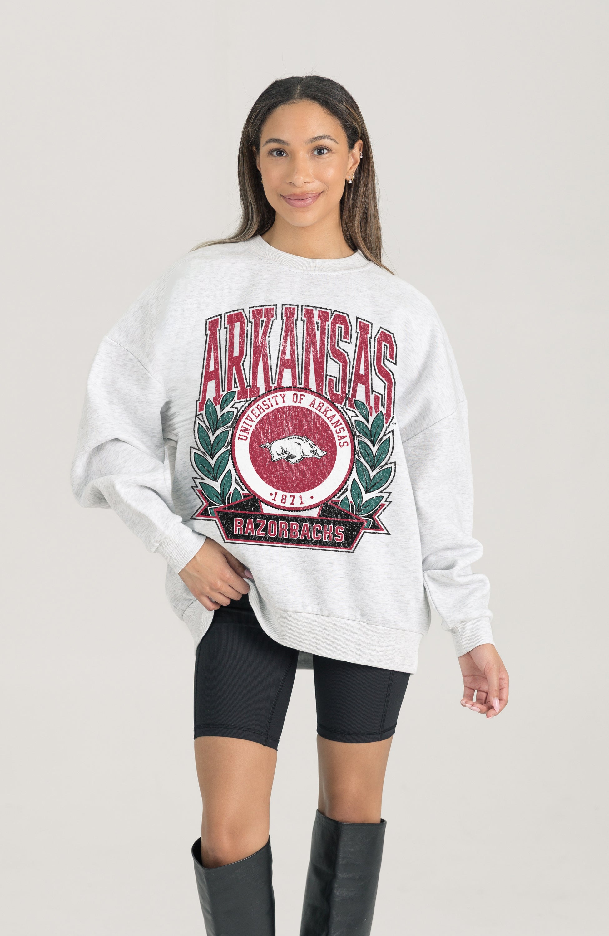 ARKANSAS RAZORBACKS HERITAGE PREMIUM FLEECE DROP SHOULDER CREWNECK PULLOVER