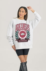 ARKANSAS RAZORBACKS HERITAGE PREMIUM FLEECE DROP SHOULDER CREWNECK PULLOVER