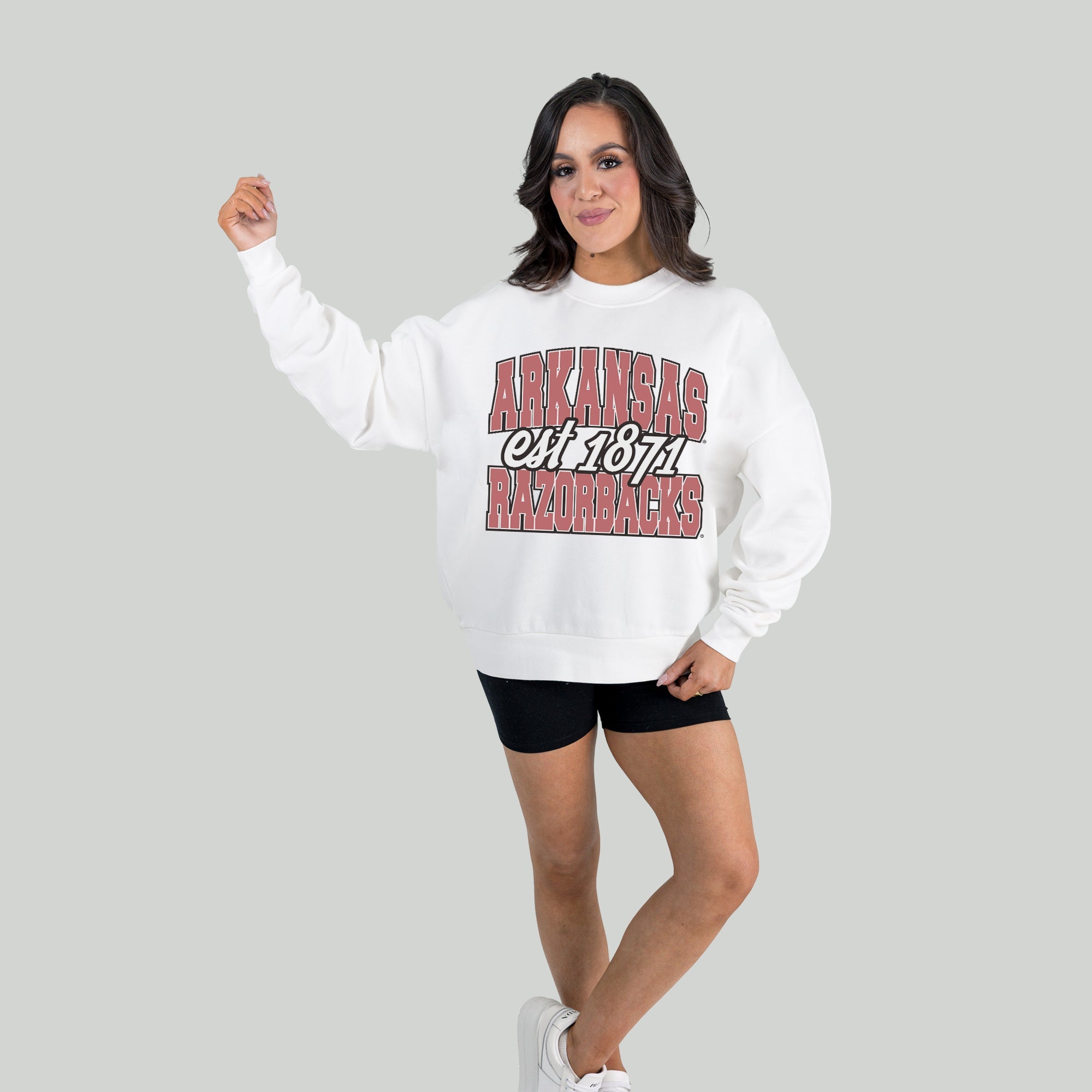 ARKANSAS RAZORBACKS FADED FORMATION PREMIUM FLEECE DROP SHOULDER CREWNECK PULLOVER