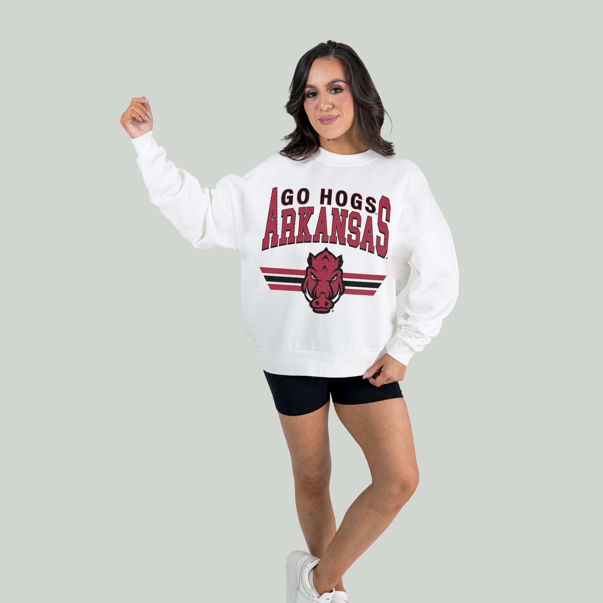 ARKANSAS RAZORBACKS SWIFT STRIKE PREMIUM FLEECE DROP SHOULDER CREWNECK PULLOVER