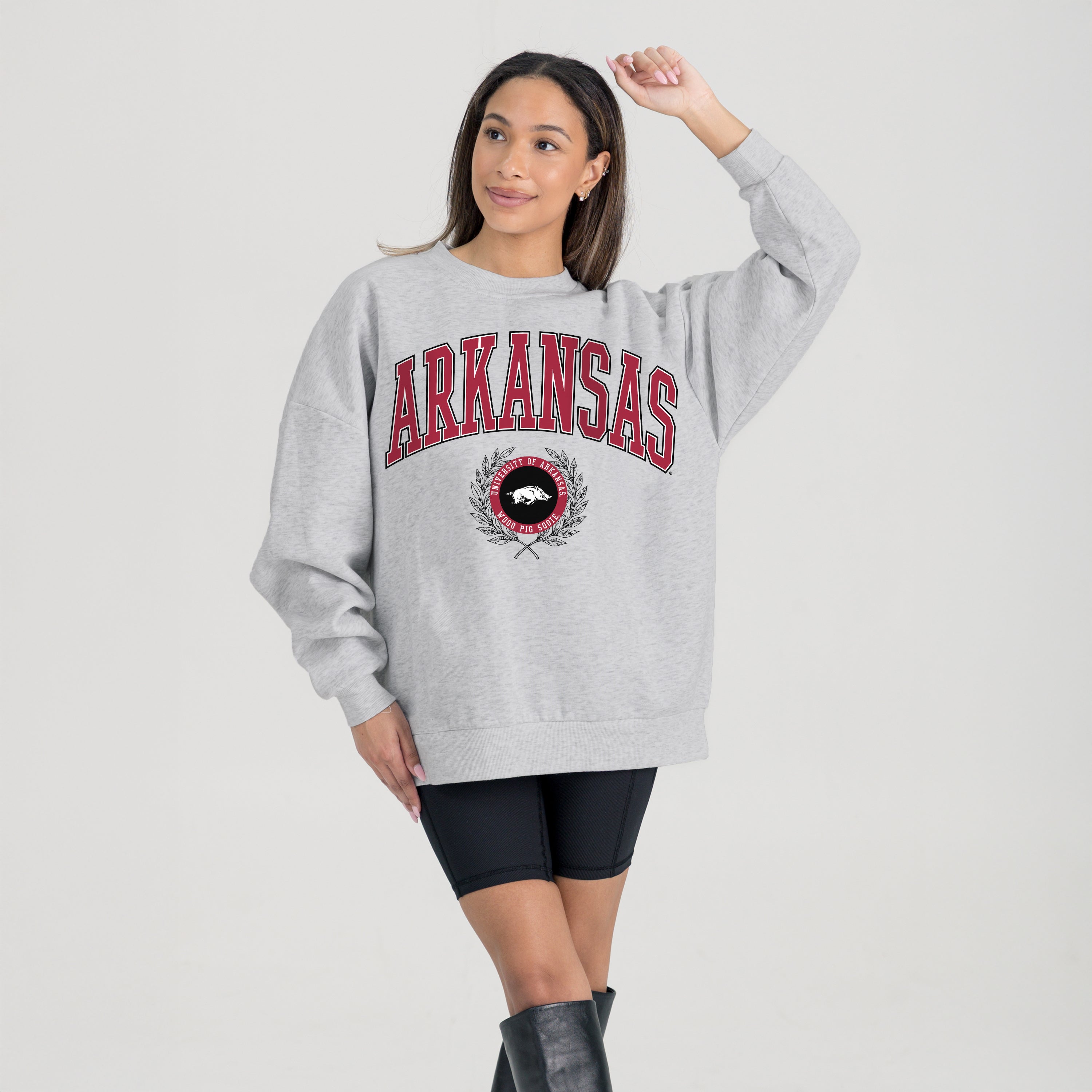 ARKANSAS RAZORBACKS TRADITION REFINED PREMIUM FLEECE CREWNECK PULLOVER