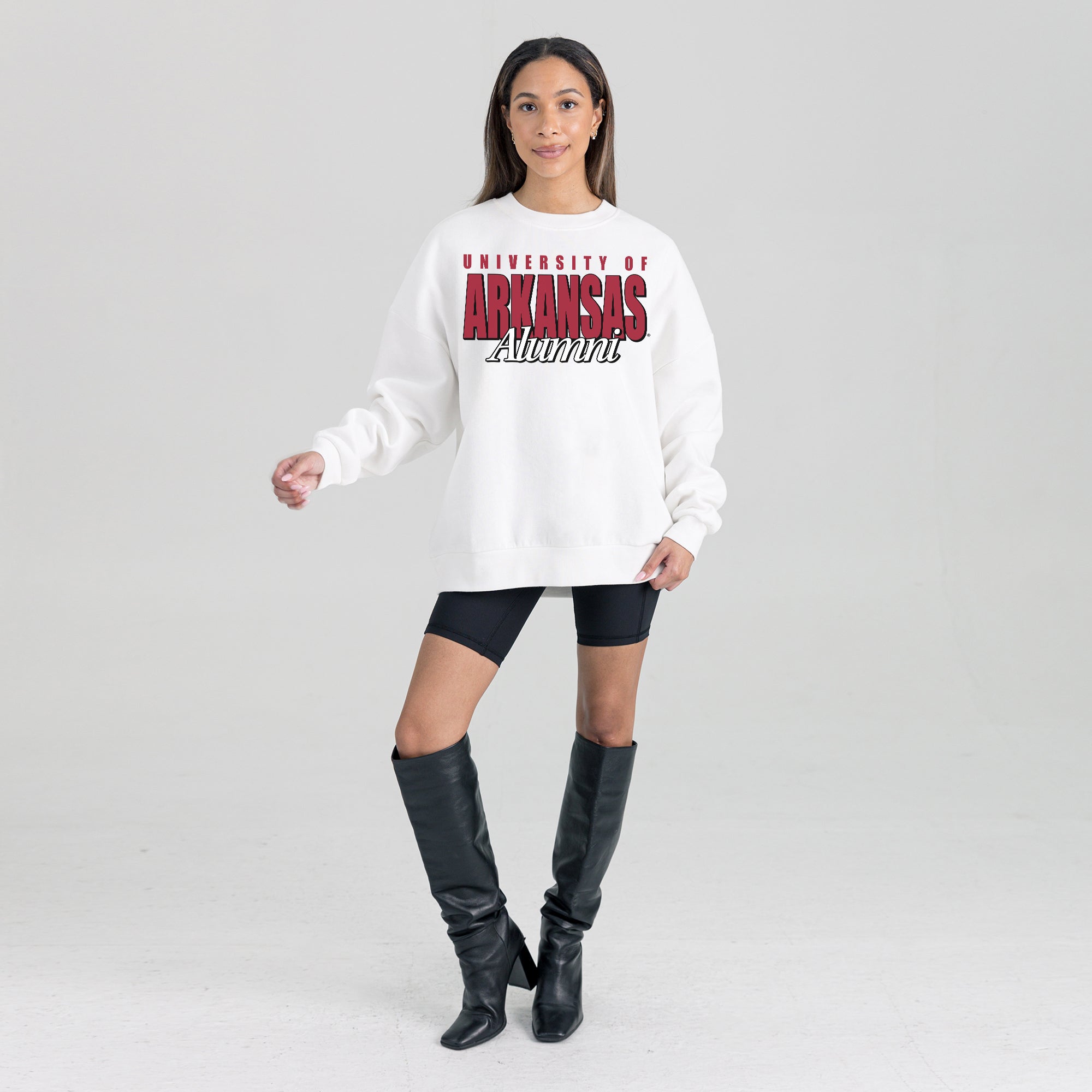 ARKANSAS RAZORBACKS ALUMNI ERA PREMIUM DROP SHOULDER FLEECE CREWNECK PULLOVER