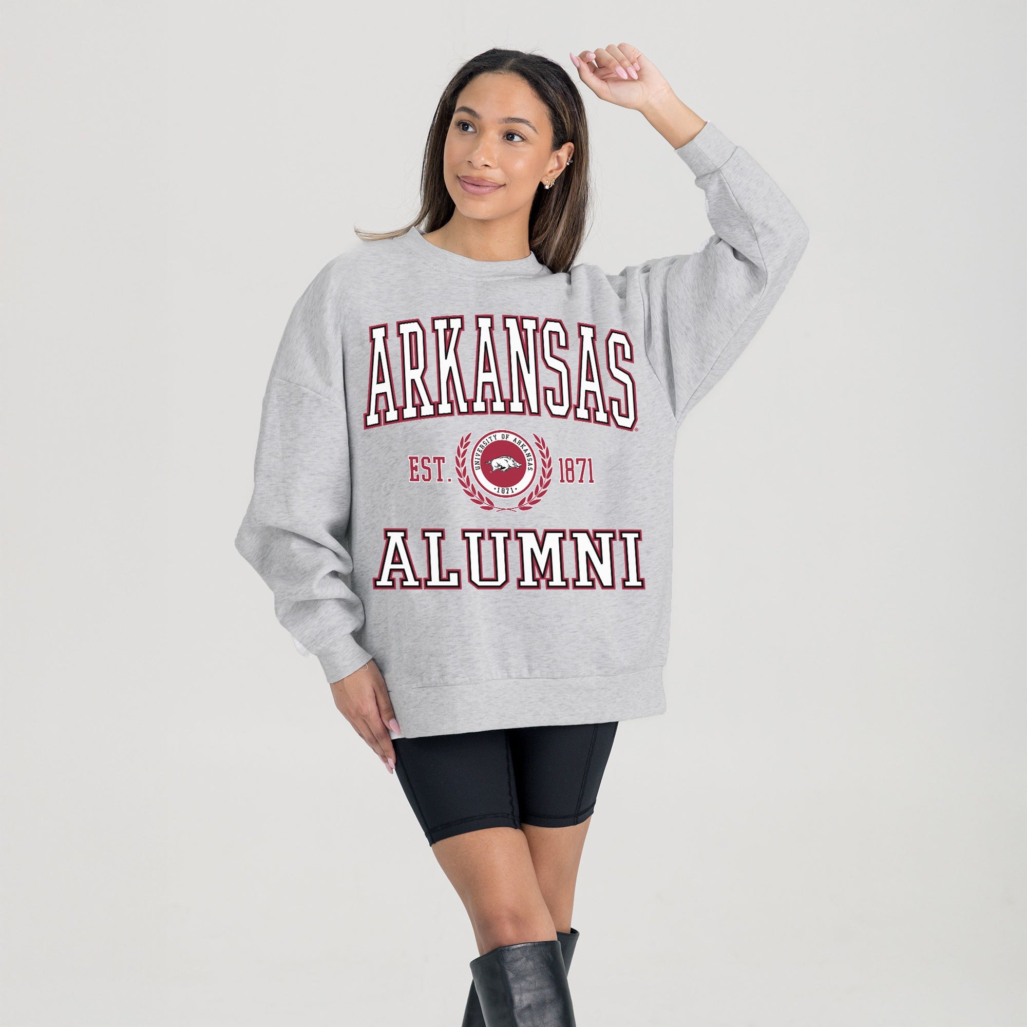 ARKANSAS RAZORBACKS DEGREE UNLOCKED PREMIUM DROP SHOULDER FLEECE CREWNECK PULLOVER