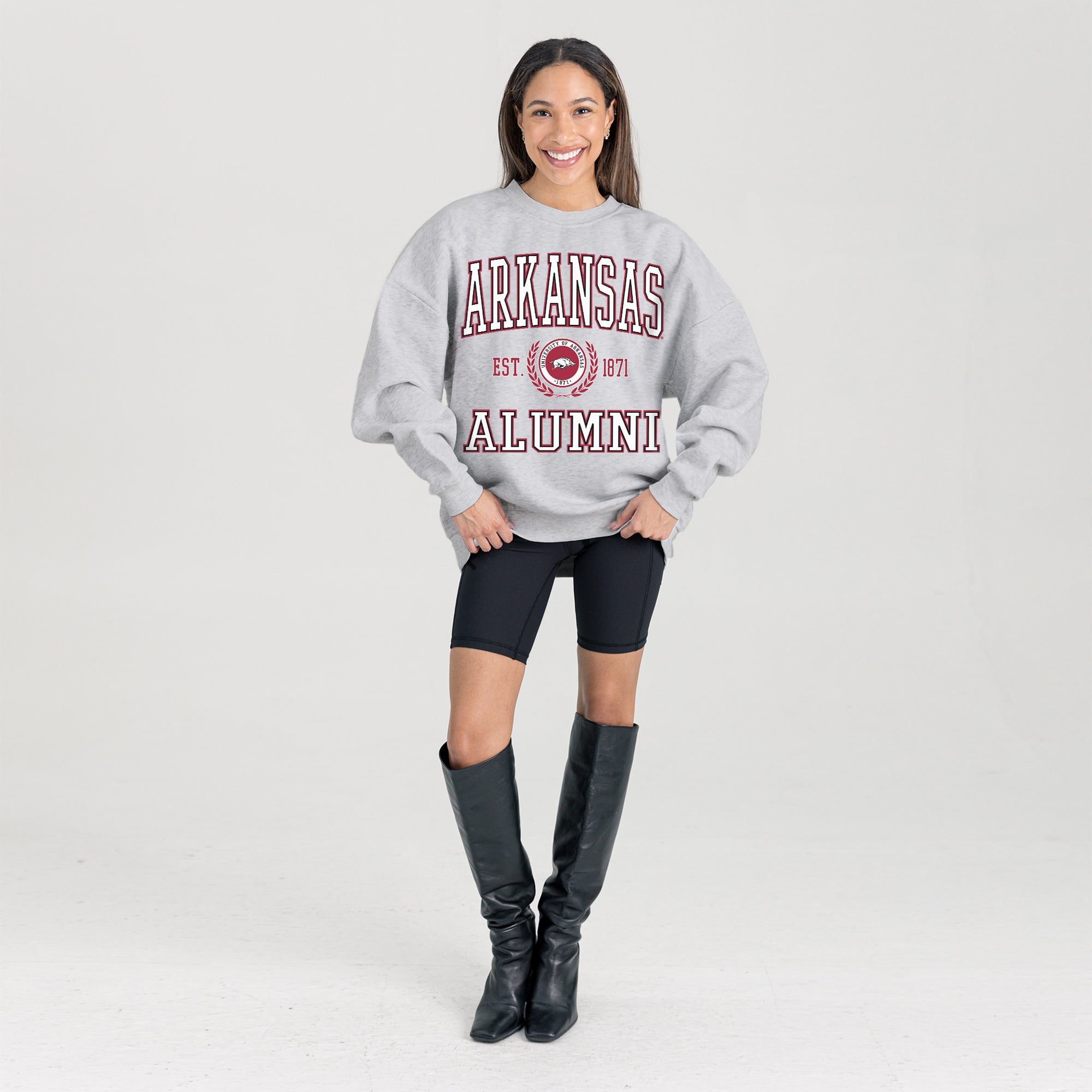 ARKANSAS RAZORBACKS DEGREE UNLOCKED PREMIUM DROP SHOULDER FLEECE CREWNECK PULLOVER