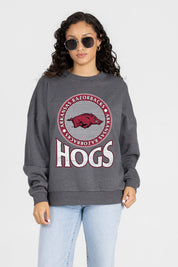 ARKANSAS RAZORBACKS SATURDAY SEAL PREMIUM FLEECE DROP SHOULDER CREWNECK PULLOVER