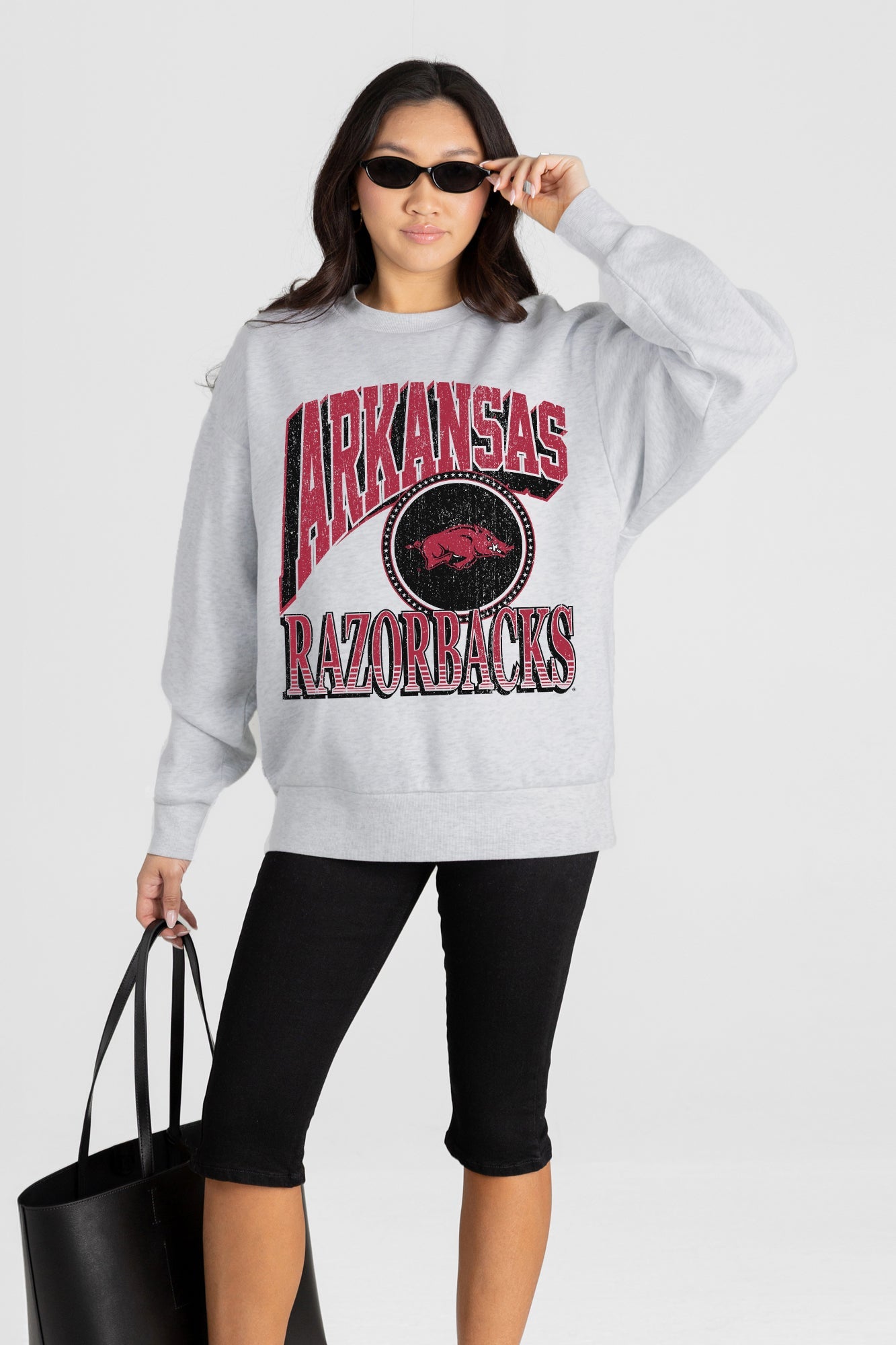 ARKANSAS RAZORBACKS GAME ON PREMIUM FLEECE DROP SHOULDER CREWNECK PULLOVER