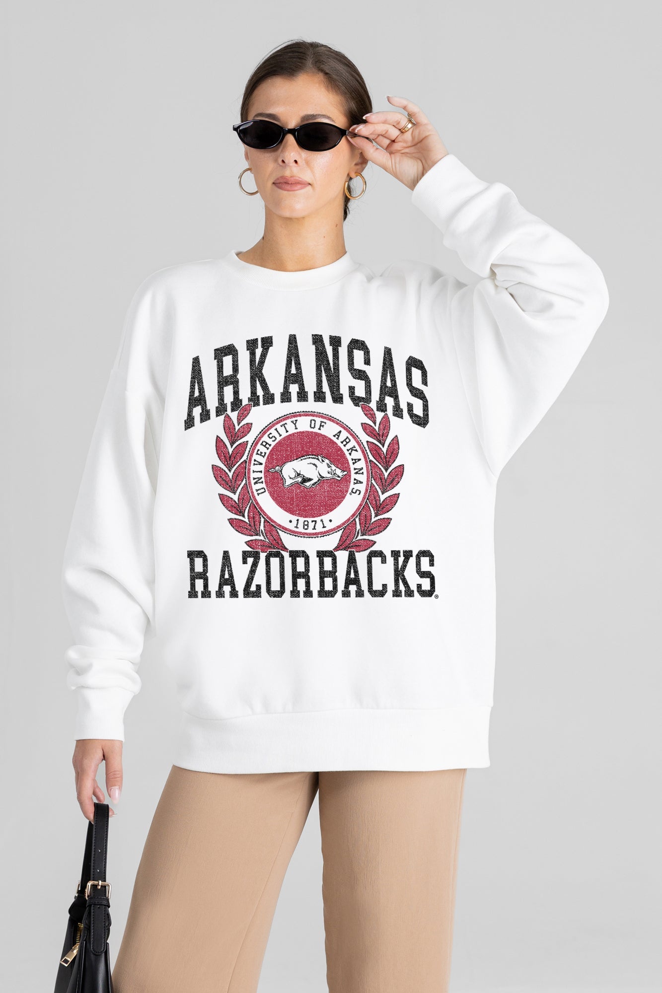 ARKANSAS RAZORBACKS GOLD STANDARD PREMIUM FLEECE DROP SHOULDER CREWNECK PULLOVER
