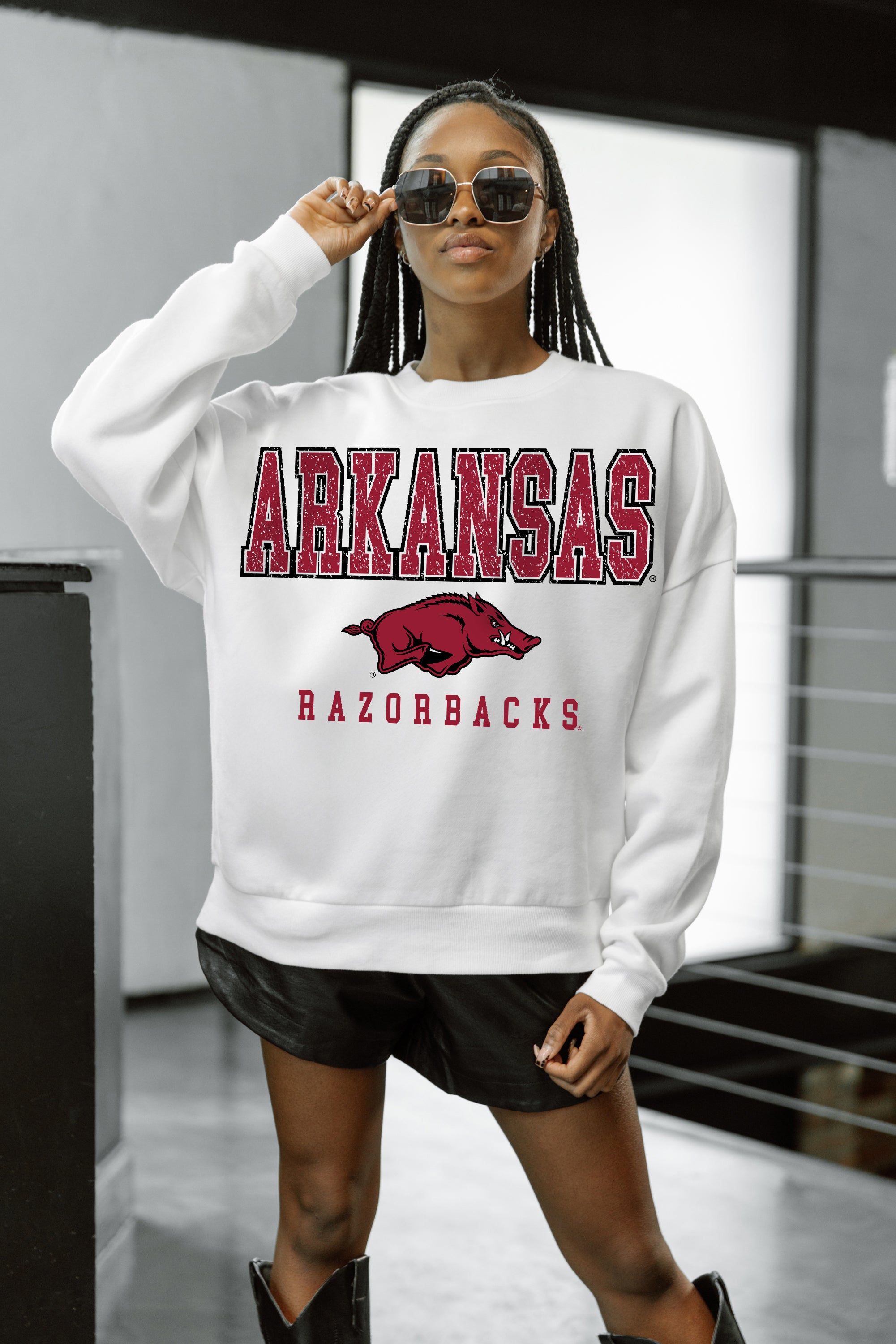 ARKANSAS RAZORBACKS FREESTYLE PREMIUM FLEECE DROP SHOULDER CREWNECK PULLOVER