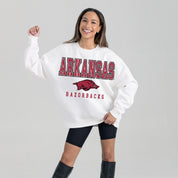 ARKANSAS RAZORBACKS FREESTYLE PREMIUM FLEECE DROP SHOULDER CREWNECK PULLOVER
