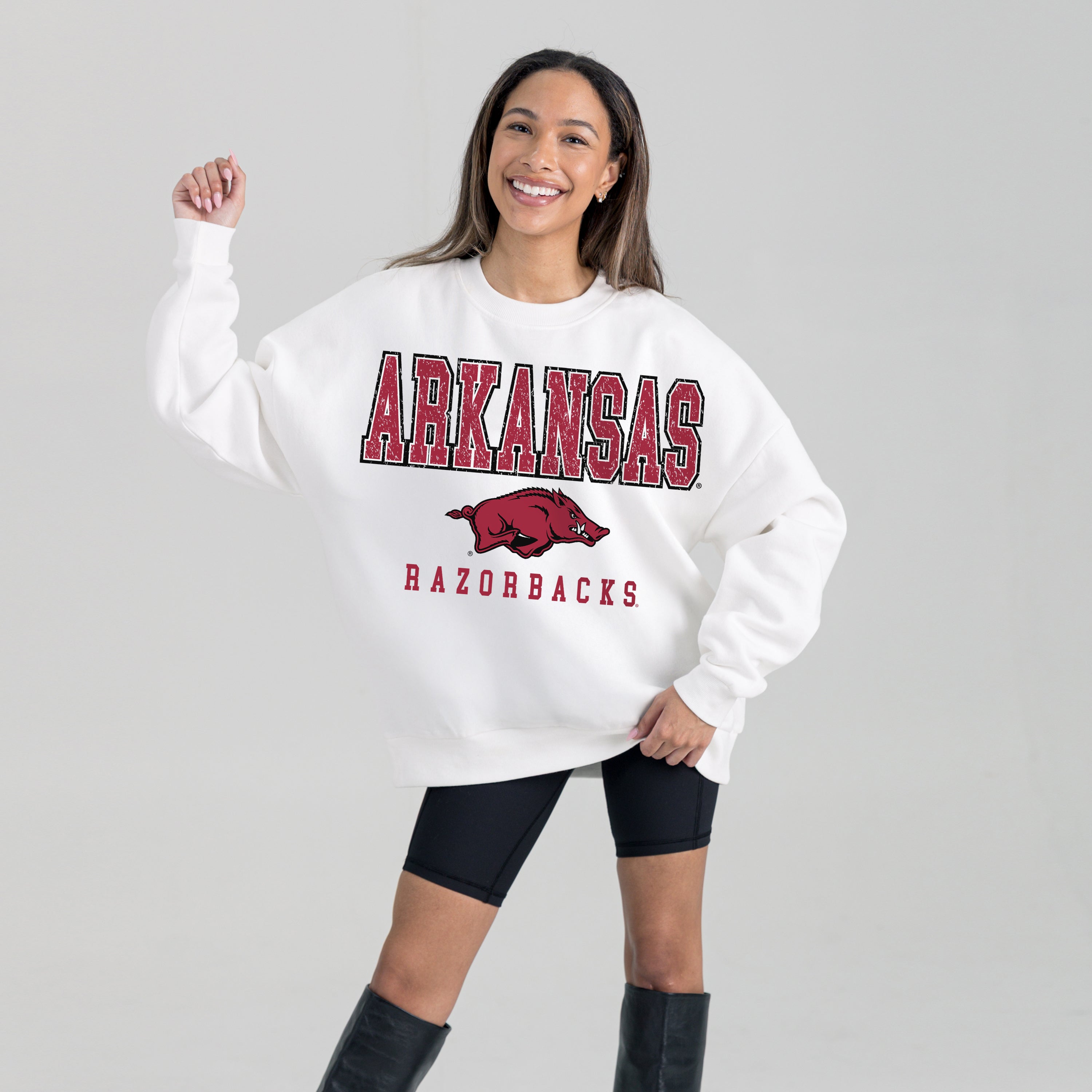 ARKANSAS RAZORBACKS FREESTYLE PREMIUM FLEECE DROP SHOULDER CREWNECK PULLOVER