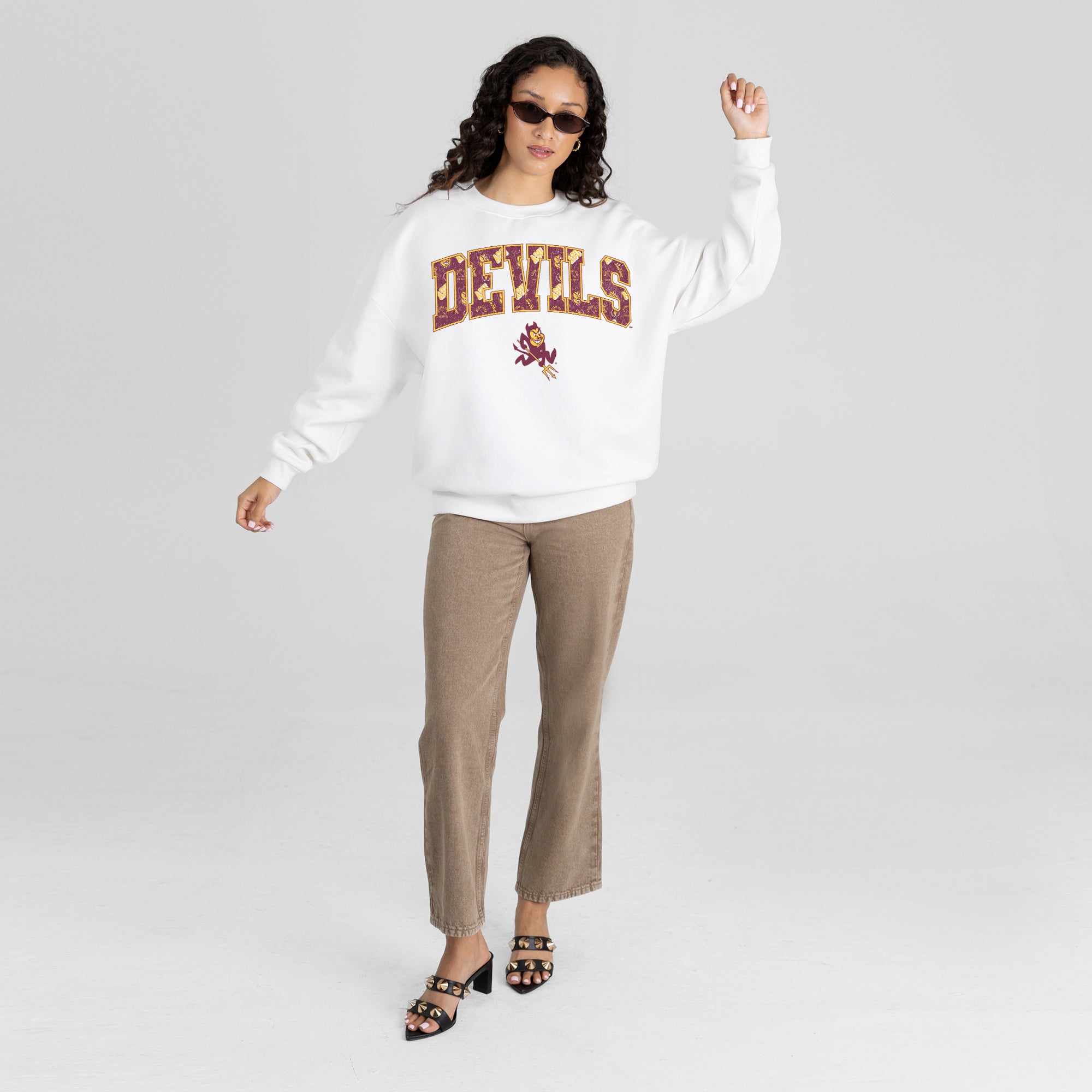 ARIZONA STATE SUN DEVILS SWEET PLAY PREMIUM FLEECE DROP SHOULDER CREWNECK PULLOVER