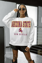 White Arizona State Sun Devils Premium Fleece Pullover - On Model Front View | Gameday Couture - SOHO