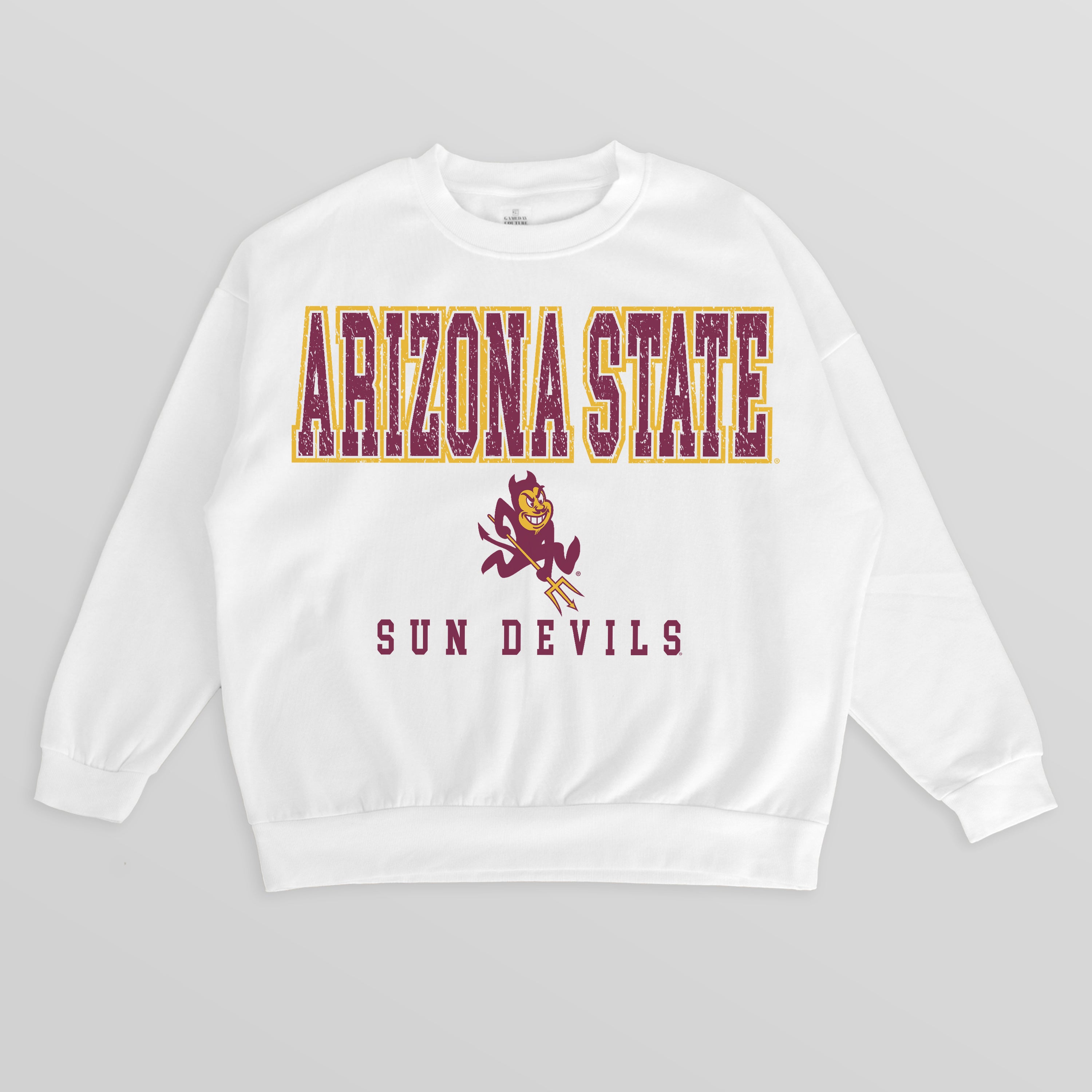 White Arizona State Sun Devils Premium Fleece Pullover - Flat Lay Product Shot | Gameday Couture - SOHO
