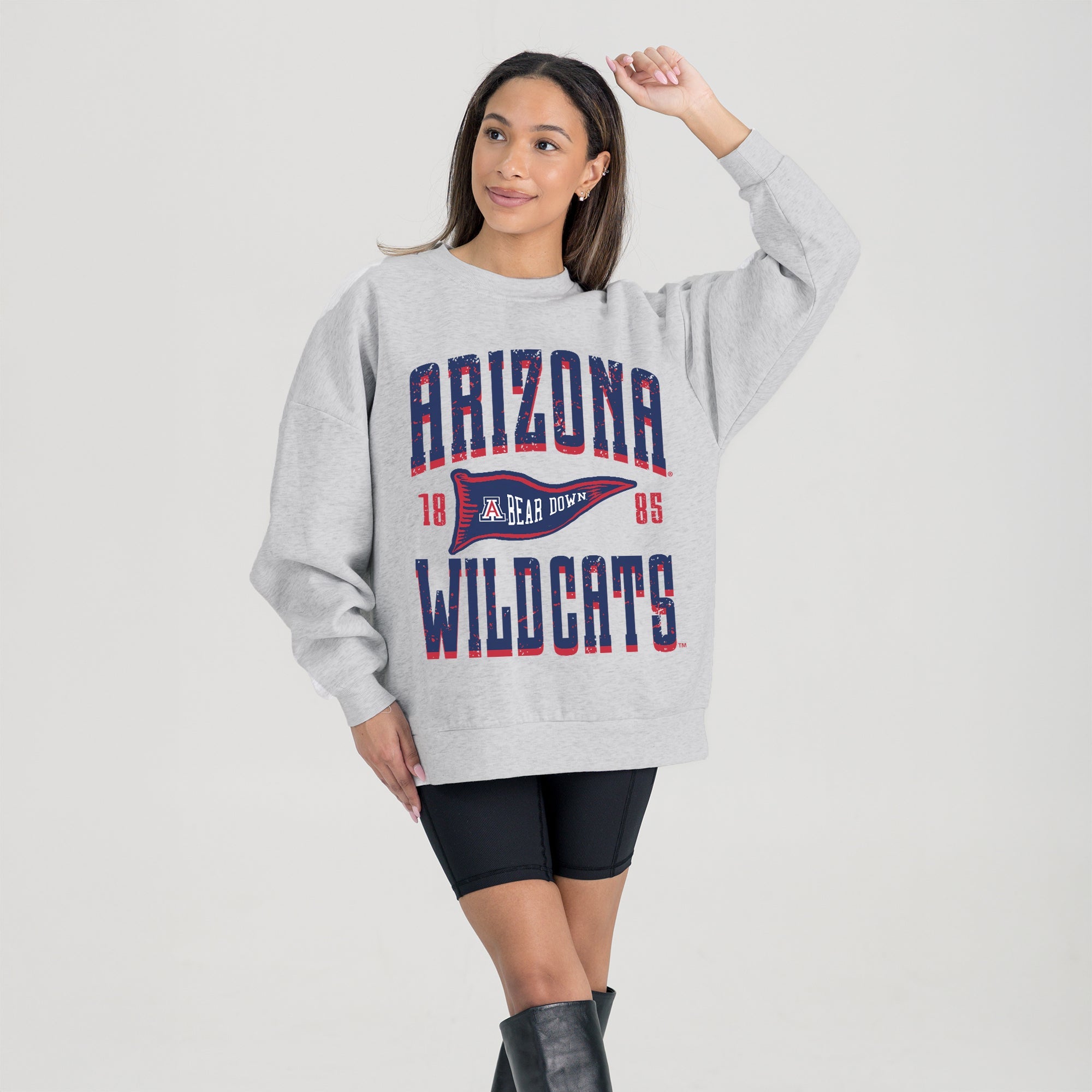ARIZONA WILDCATS PENNANT PRIDE PREMIUM FLEECE DROP SHOULDER CREWNECK PULLOVER